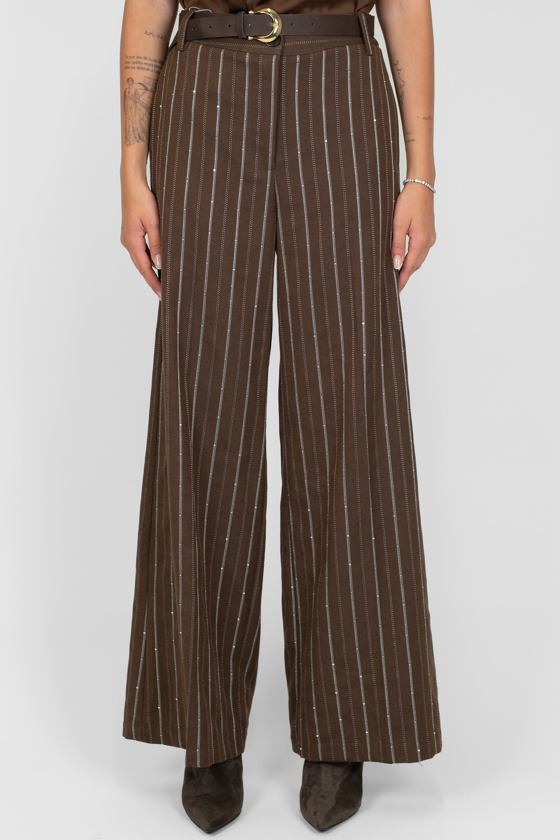 Motel - Pantalone palazzo gessato con paillettes