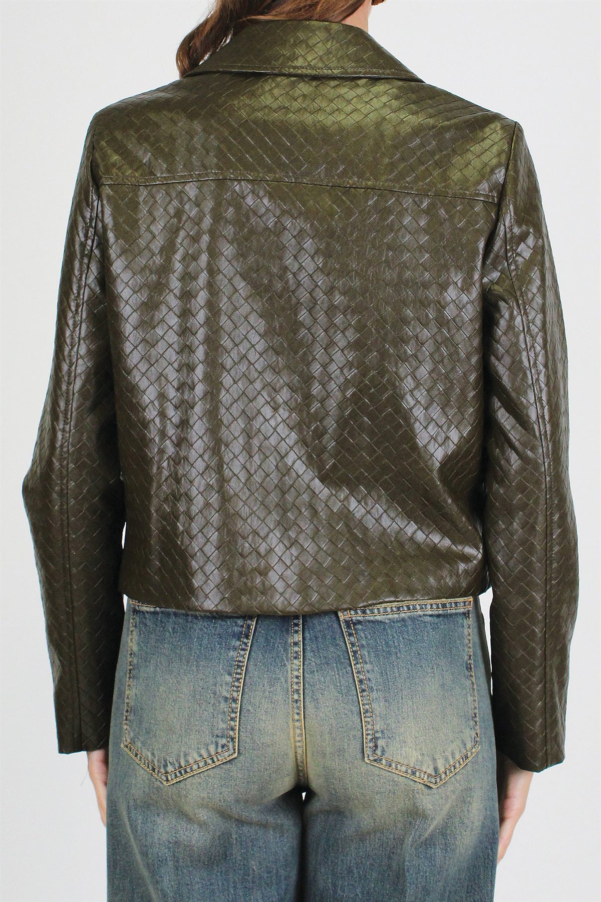 Dixie - Giubbino in ecopelle fantasia intrecciata con taschini e chiusura zip
