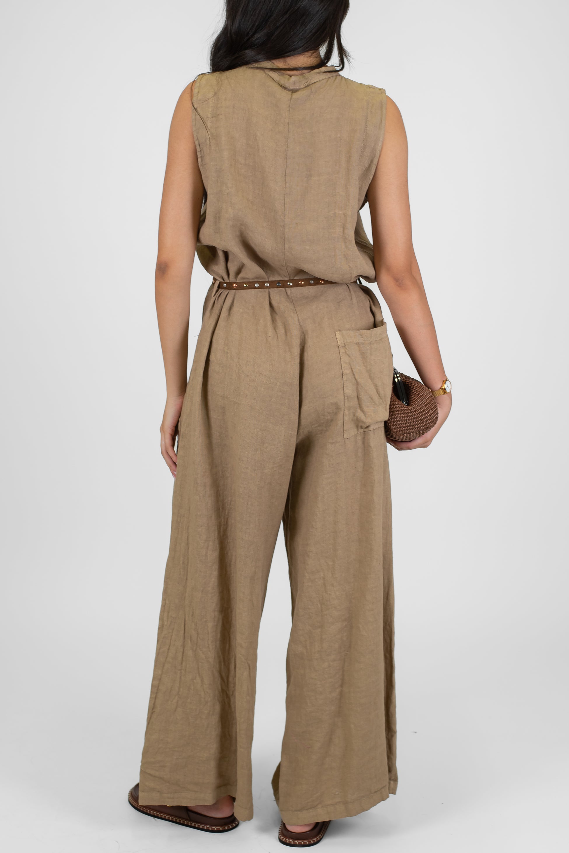 Motel - Tuta in puro lino con pantalone palazzo e tasconi frontali