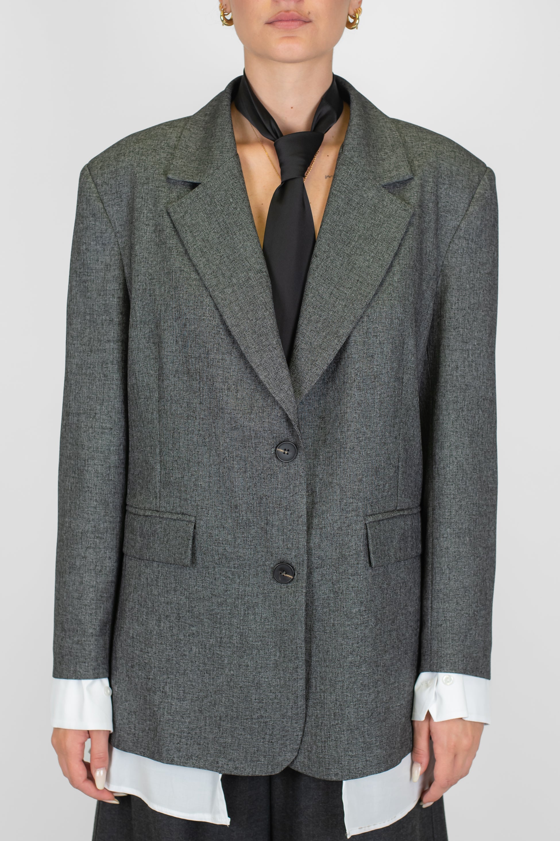 Motel - Giacca monopetto con spalline e orli con finta camicia