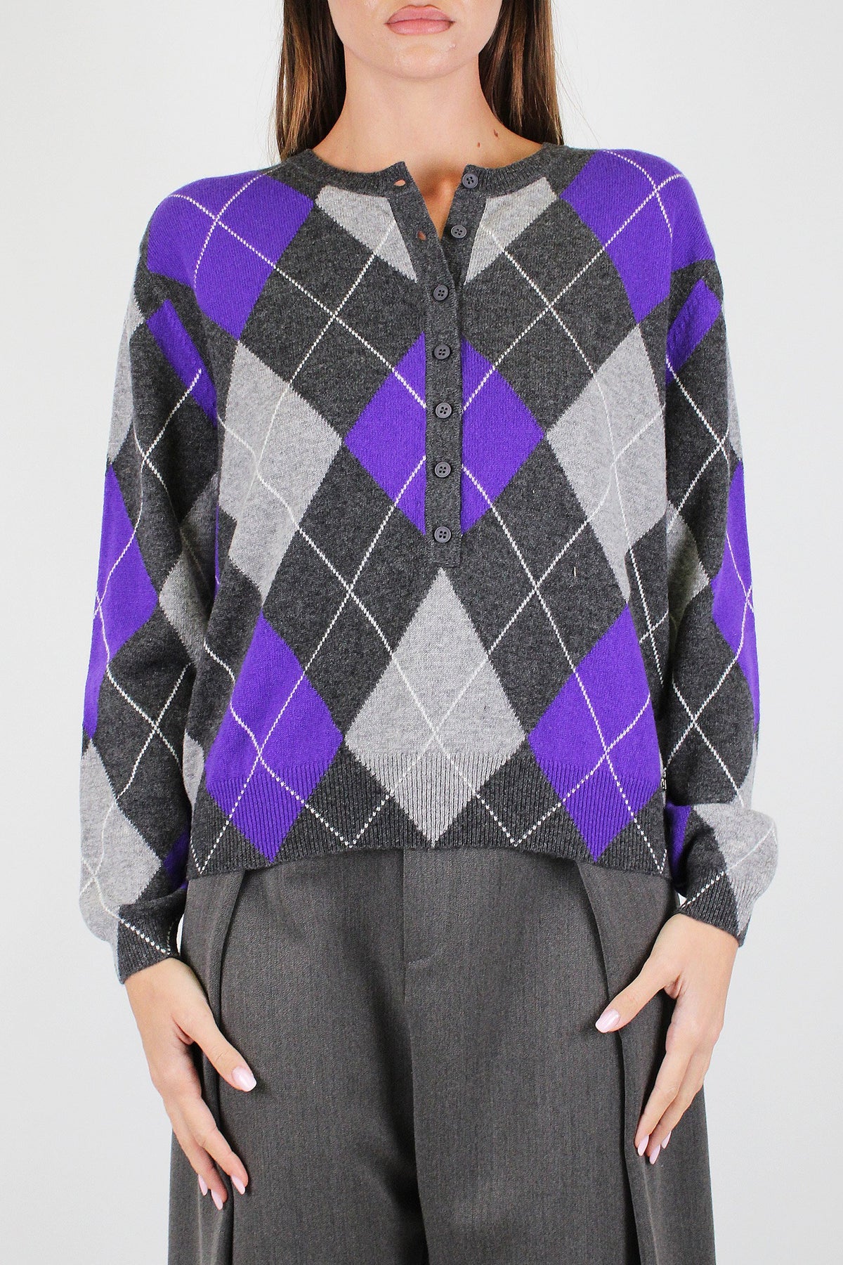 Dixie - Maglia serafino 100% lana fantasia rombi
