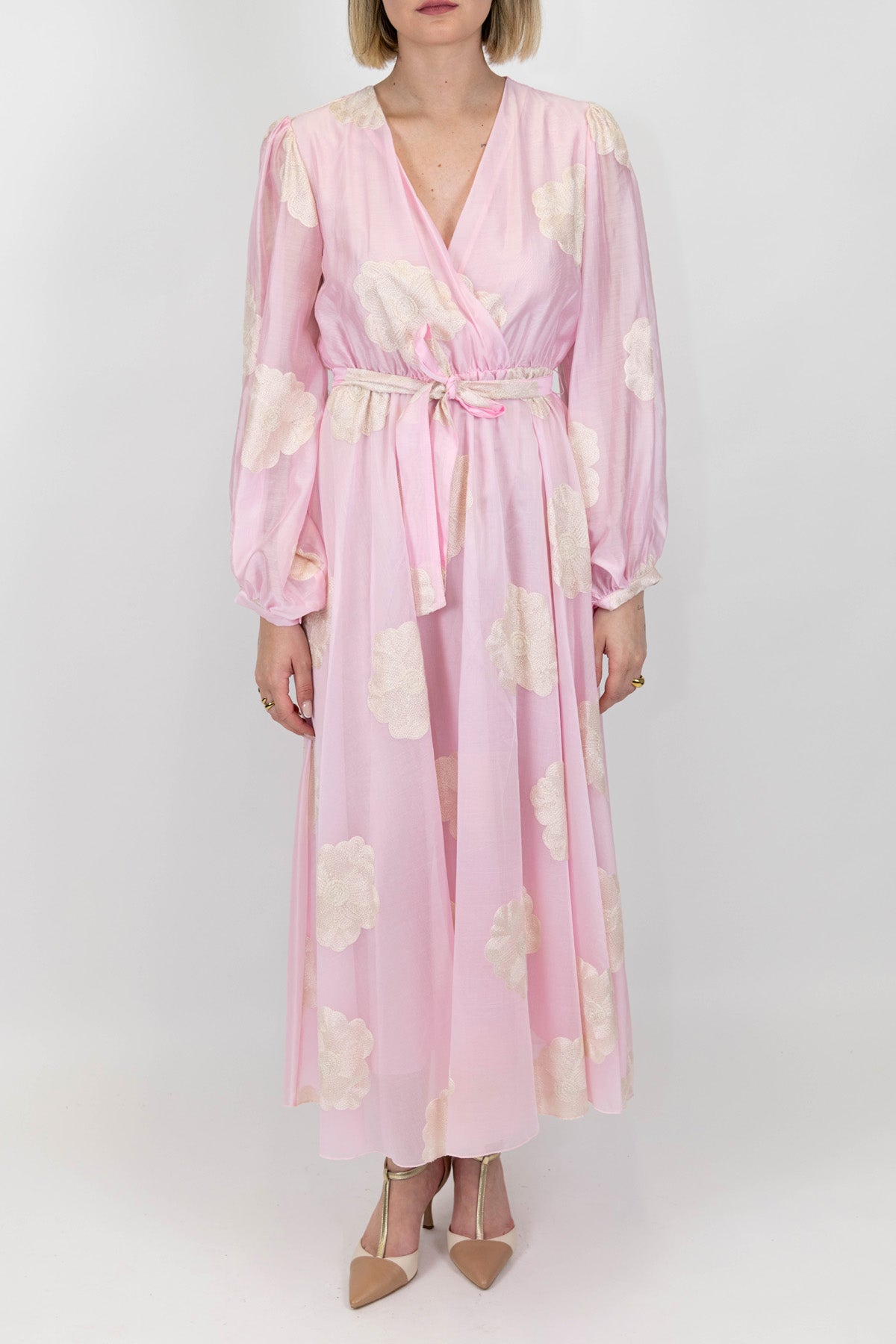 Dixie Abito lungo in tencel con ricami e cintura in tessuto