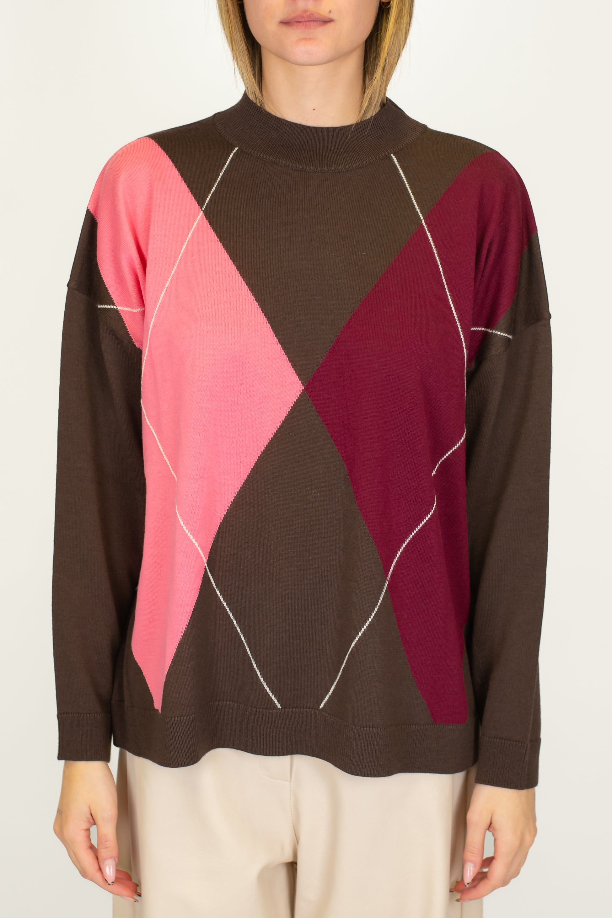 Maryley - Maglia fantasia rombi a contrasto in misto lana