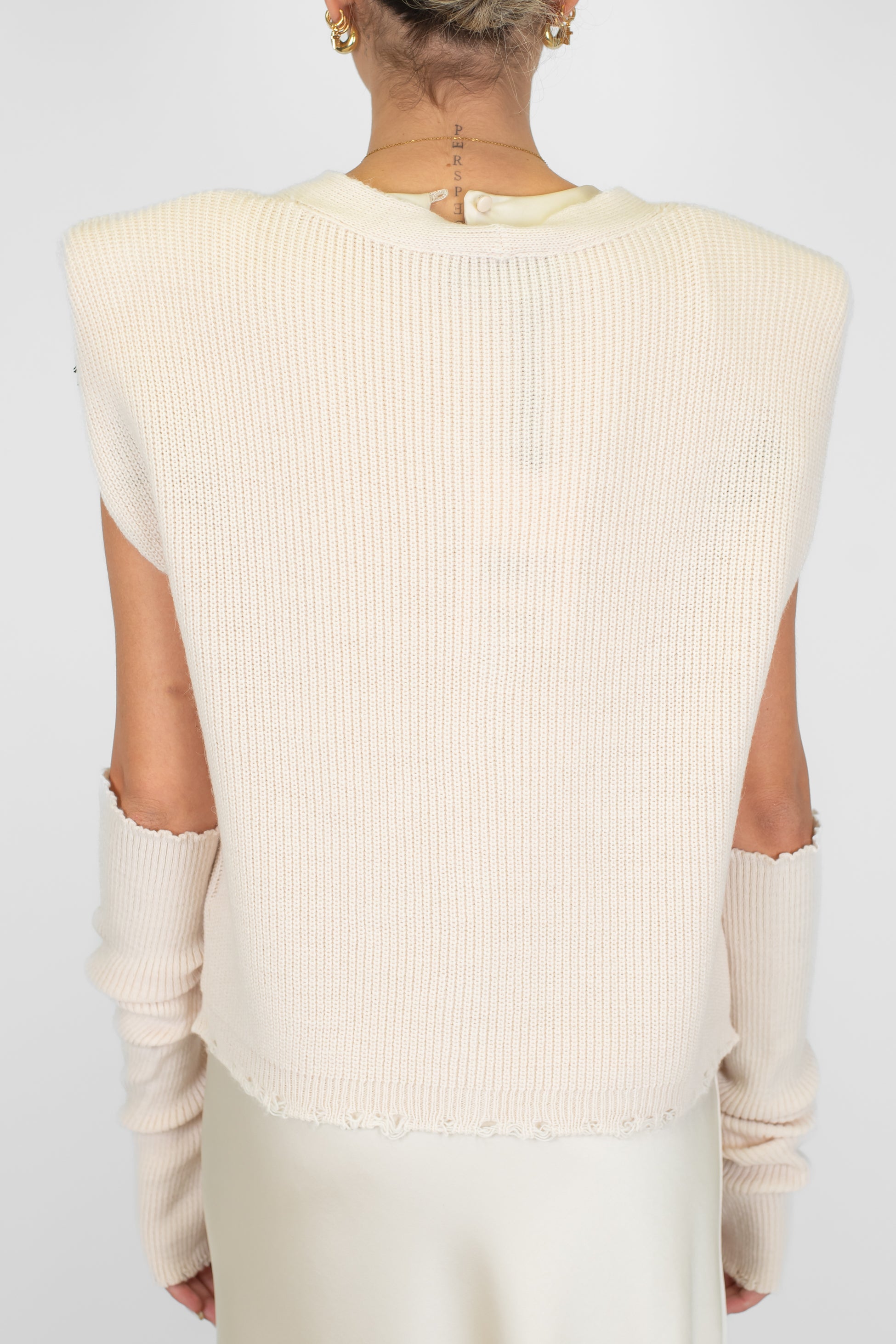 Haveone - Gilet a costine in misto lana con spalline e manicotti