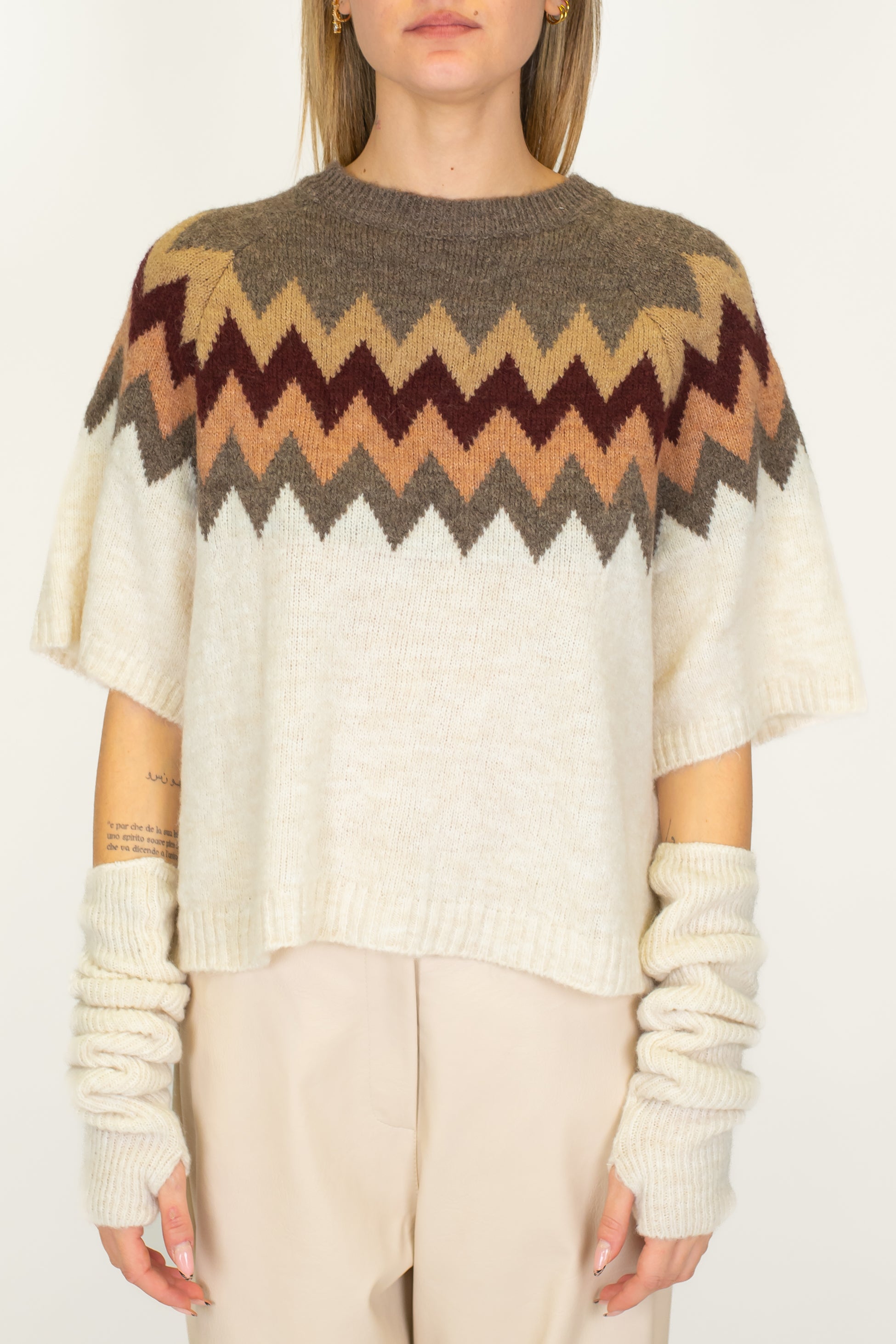 Haveone - Maglia fantasia jacquard con manicotti