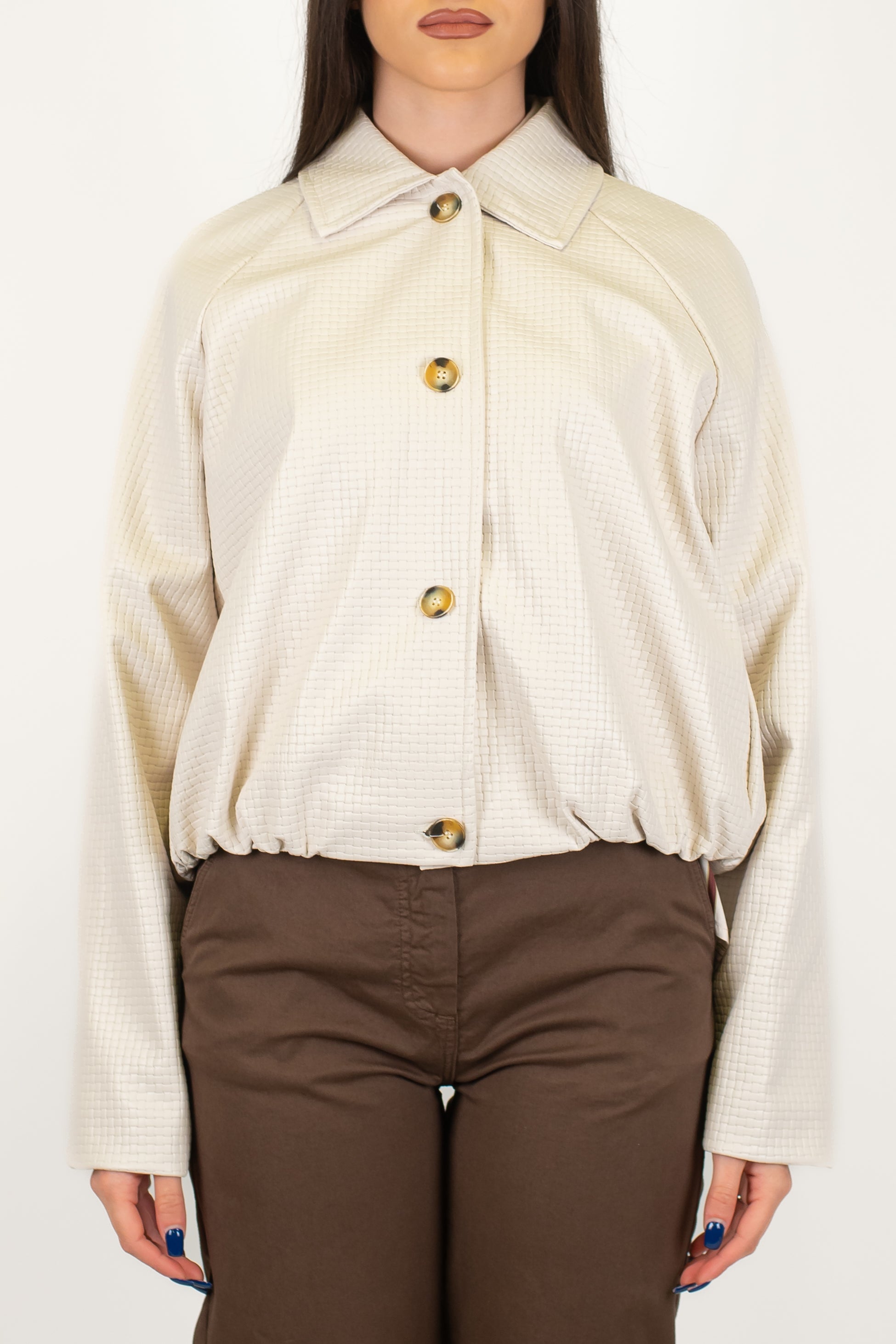 Haveone - Bomber in ecopelle intrecciata con chiusura bottoni