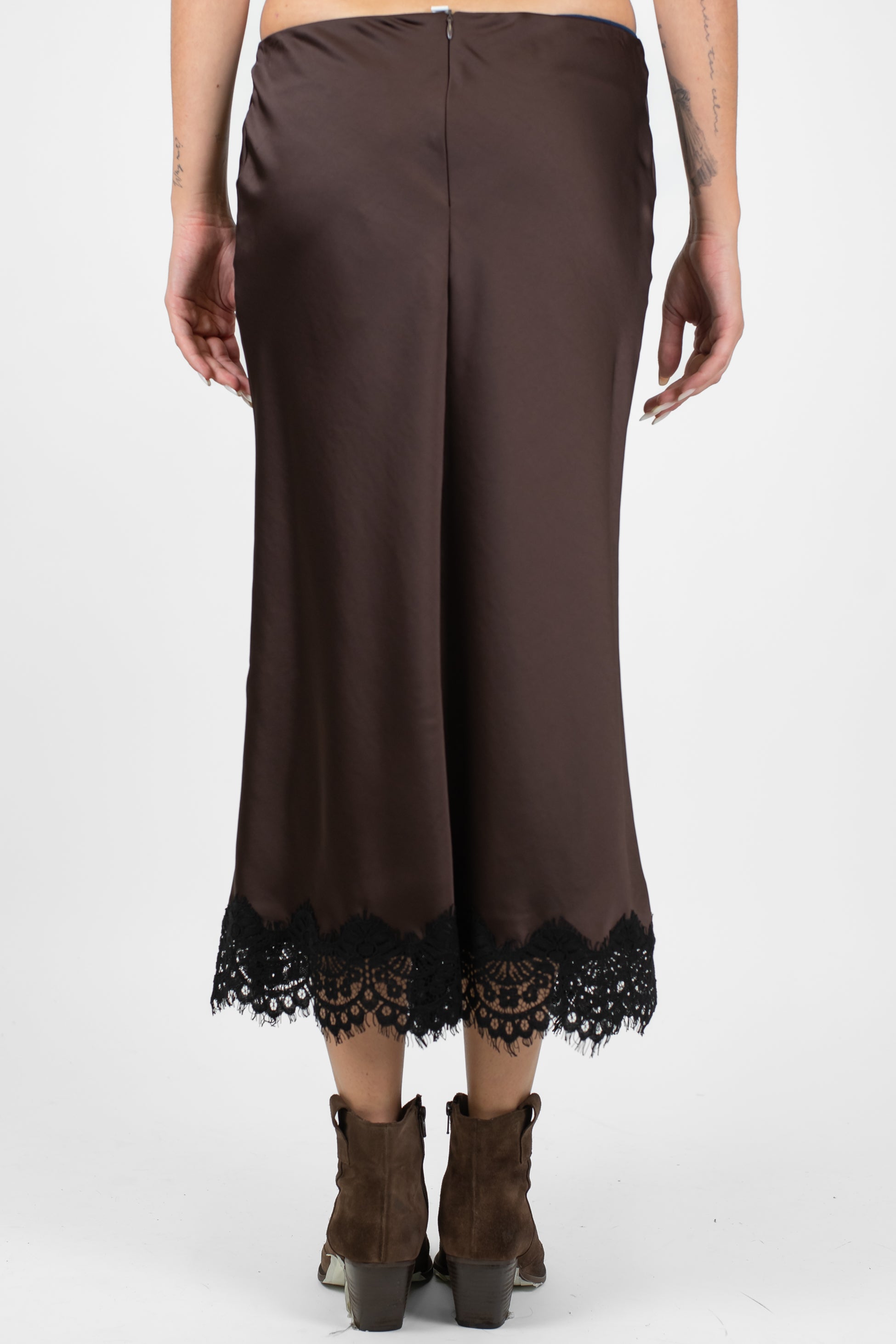 Motel - Gonna in satin con orlo in pizzo e chiusura con zip sul retro