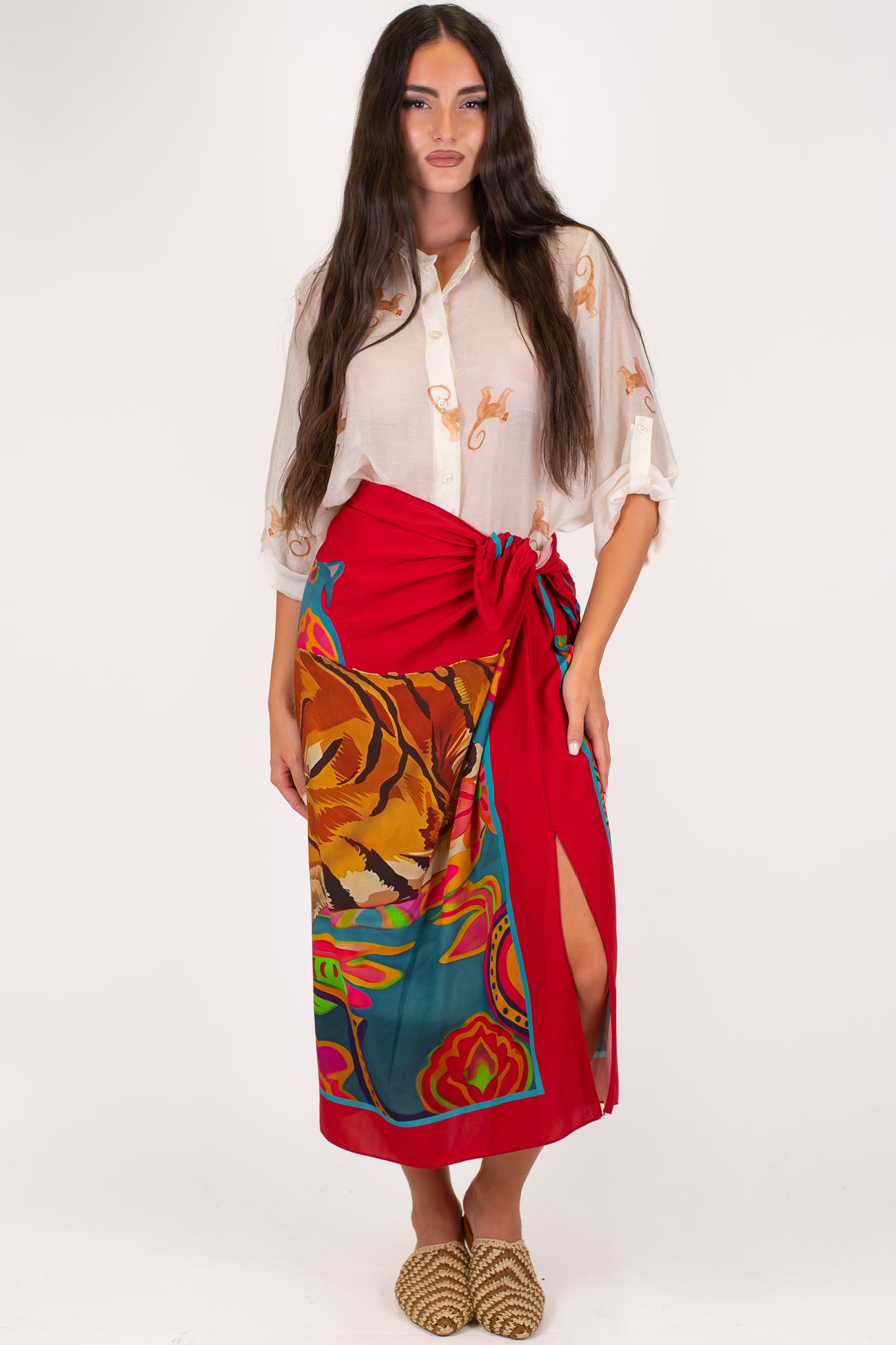 Haveone - Camicia in lyocell fantasie scimmie