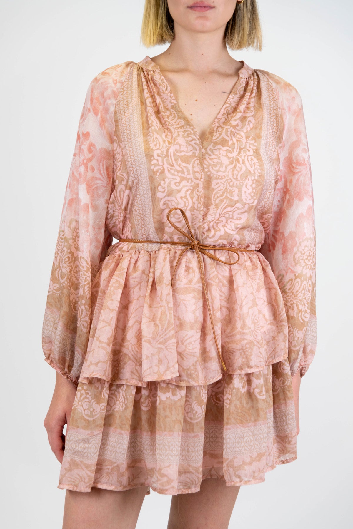 Motel - Abito corto fantasia floreale astratta in lyocell con collo coreano