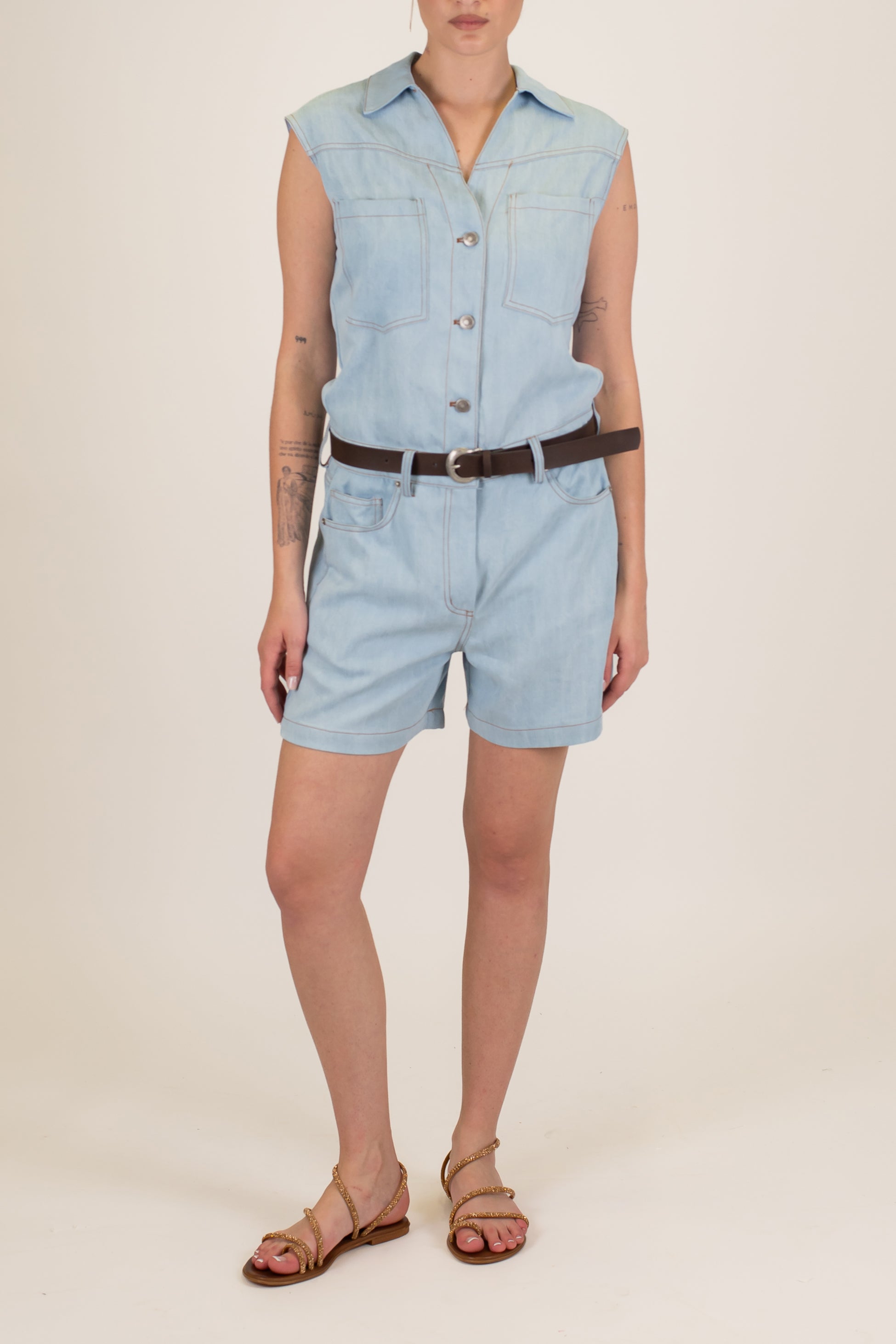 Tensione in - Tutina giromaniche in lyocell effetto denim