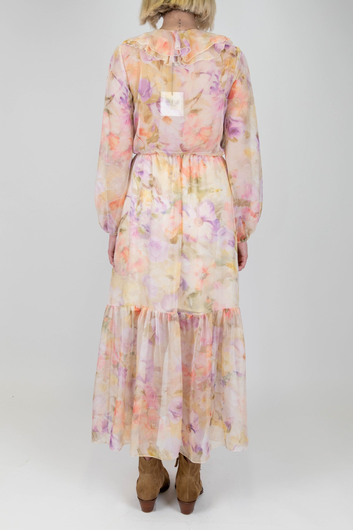 Tensione in - Abito lungo scollo a V fantasia floreale con rouches e balze