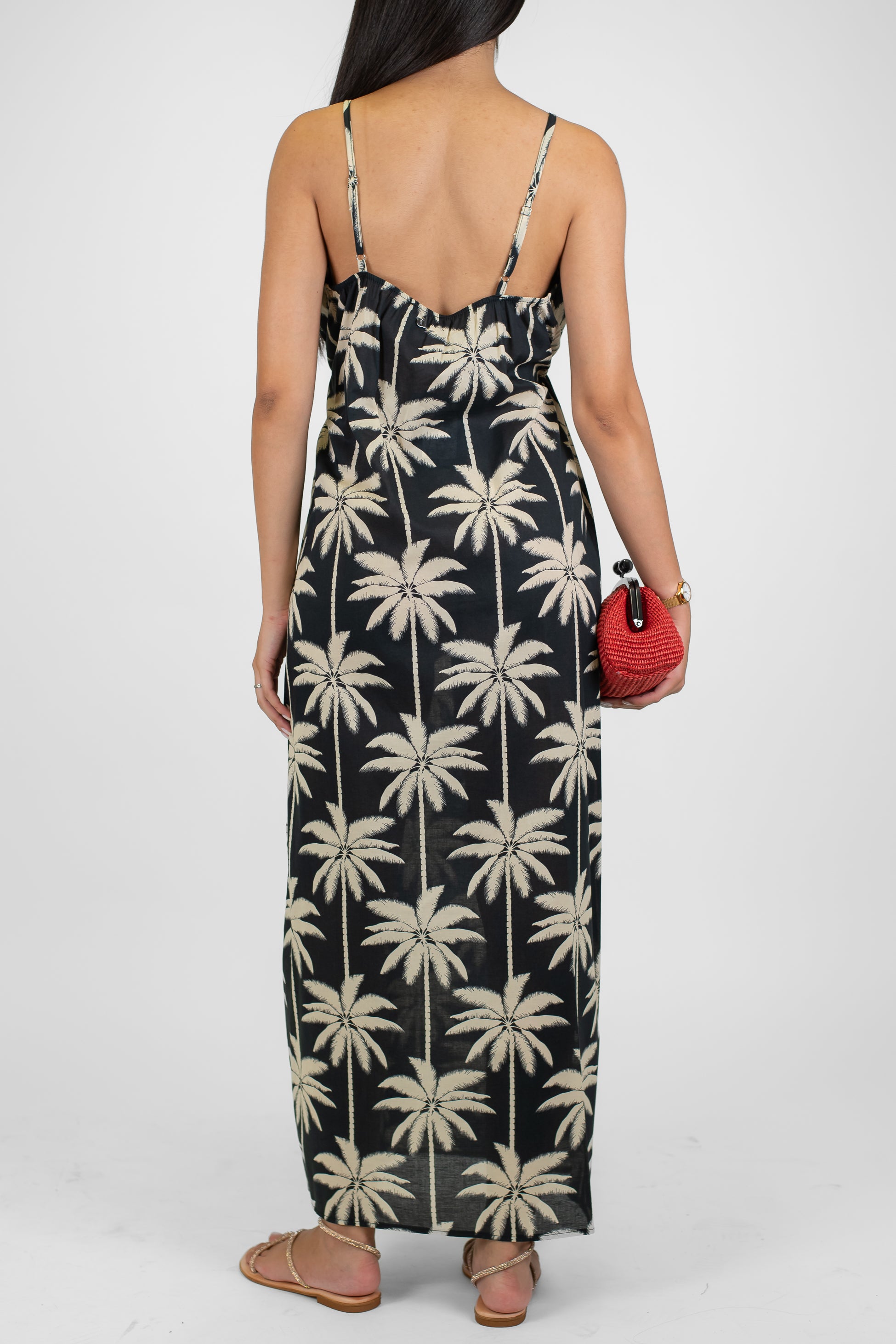 Dixie - Abito lungo in cotone fantasia palme