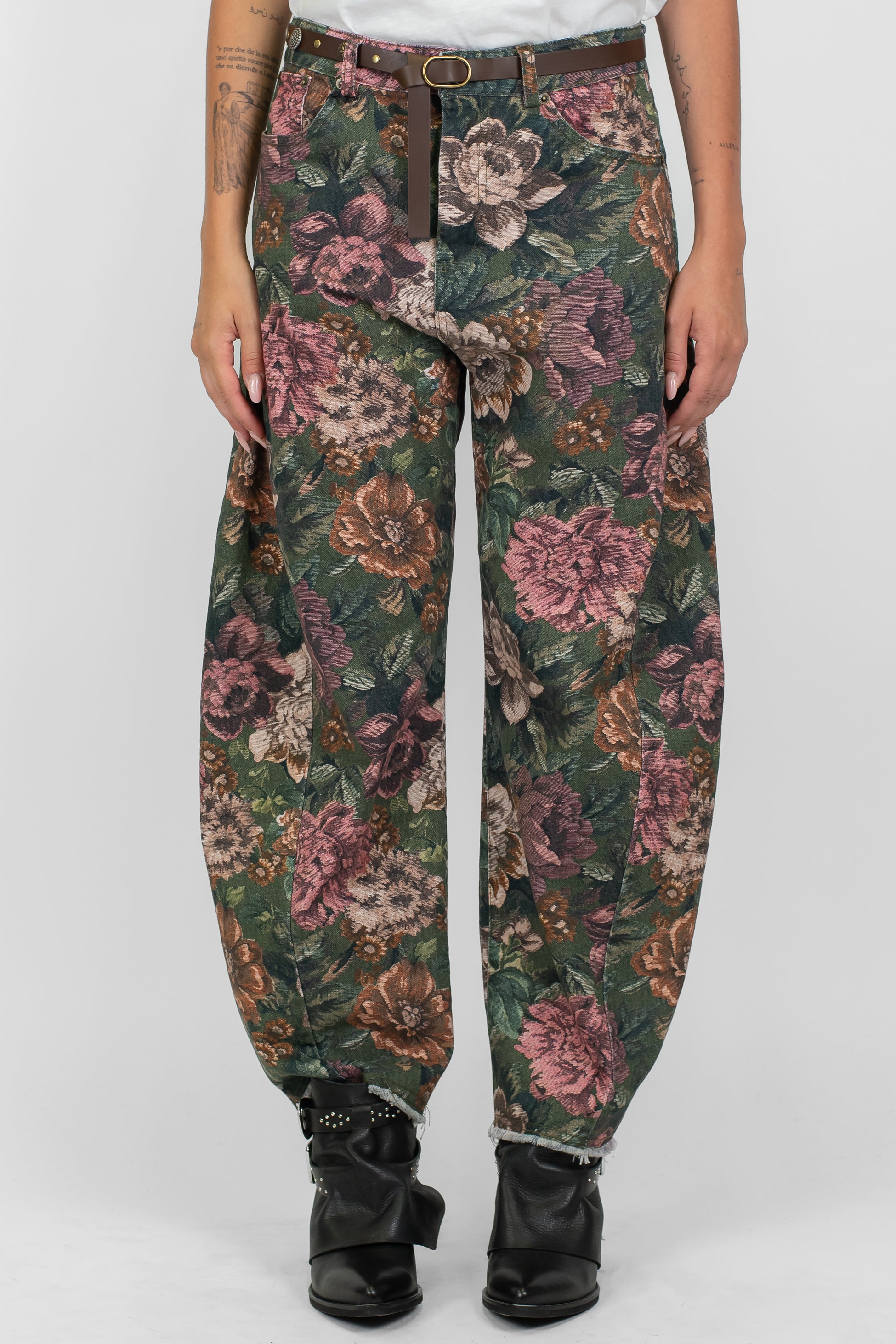 Tensione in - Pantalone balloon fantasia floreale in denim