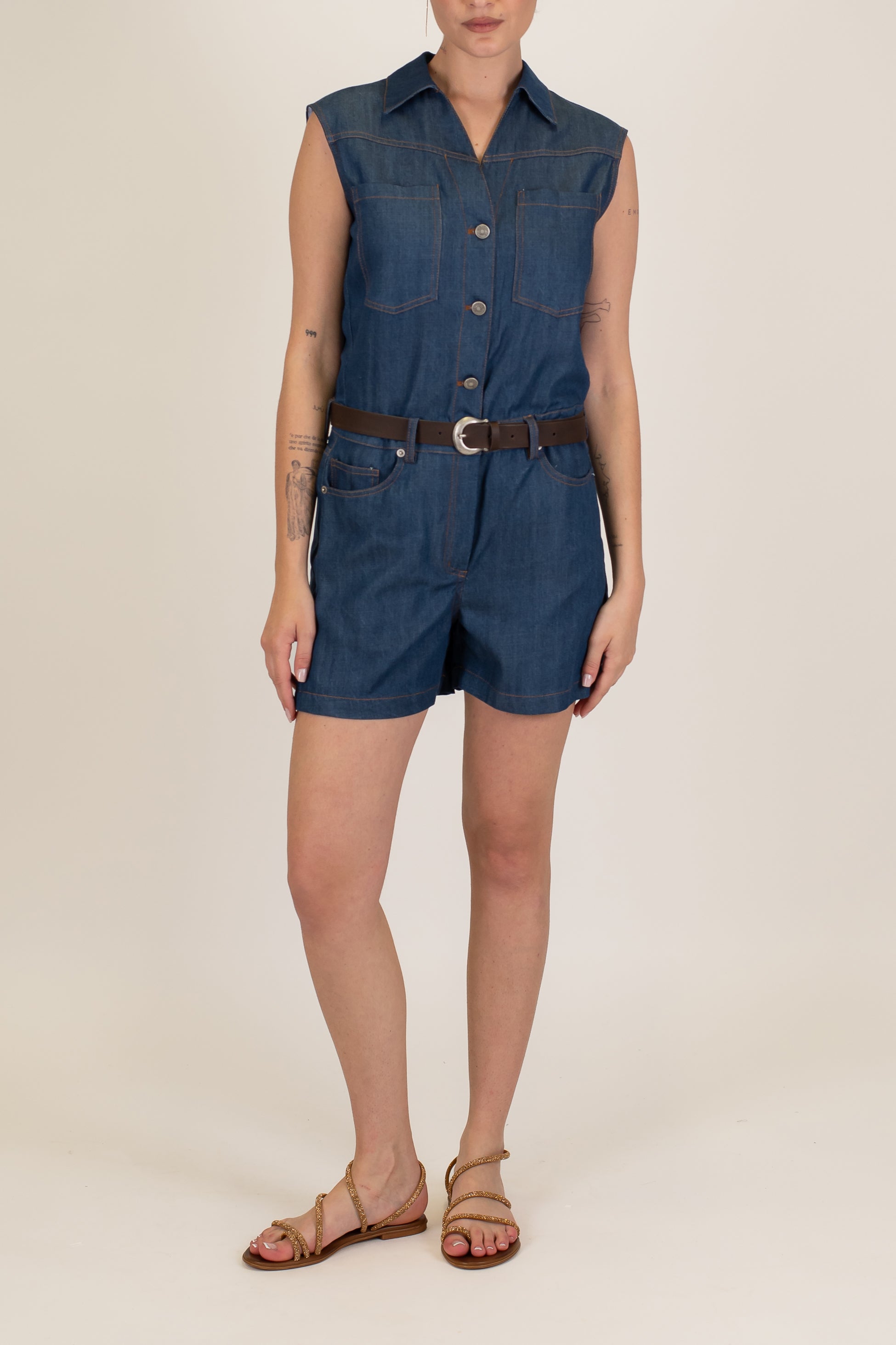 Tensione in - Tutina giromaniche in lyocell effetto denim