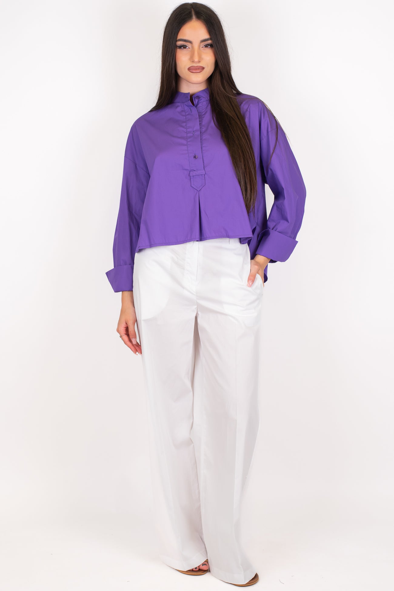 Tensione in - Pantalone palazzo in cotone leggero tela paracadute con elastico sul retro