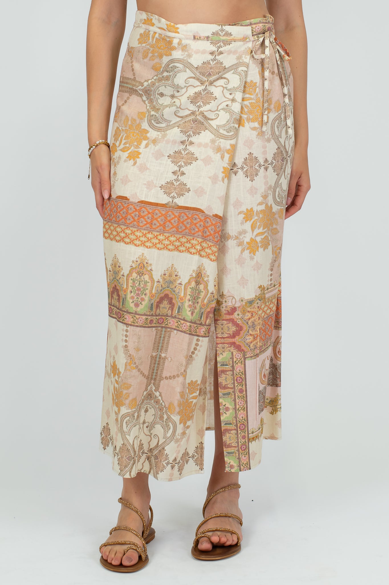 Tensione in - Gonna fantasia in lino/viscosa fantasia