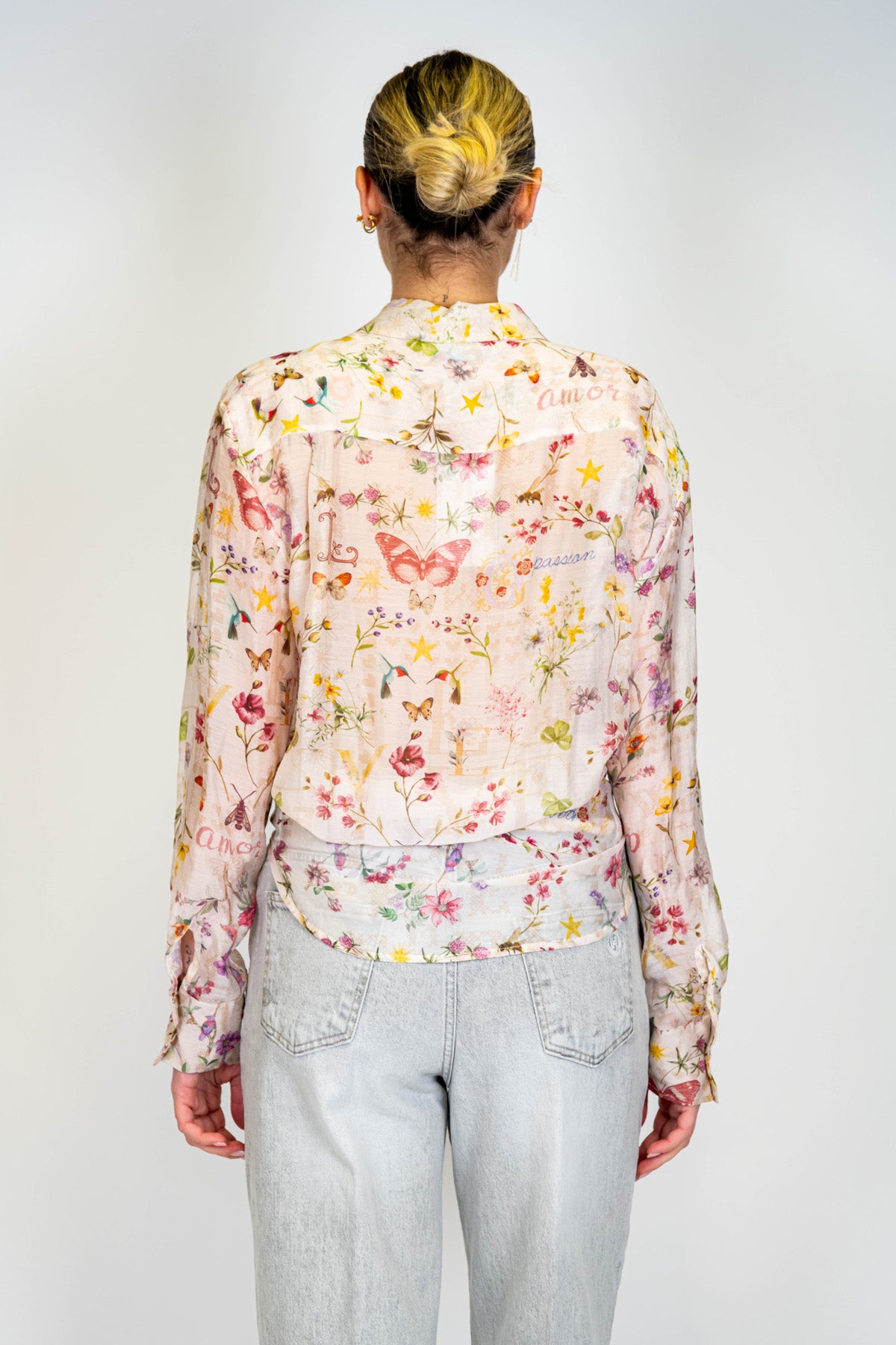 Motel - Camicia fantasia floreale in lyocel con nodo sul fondo