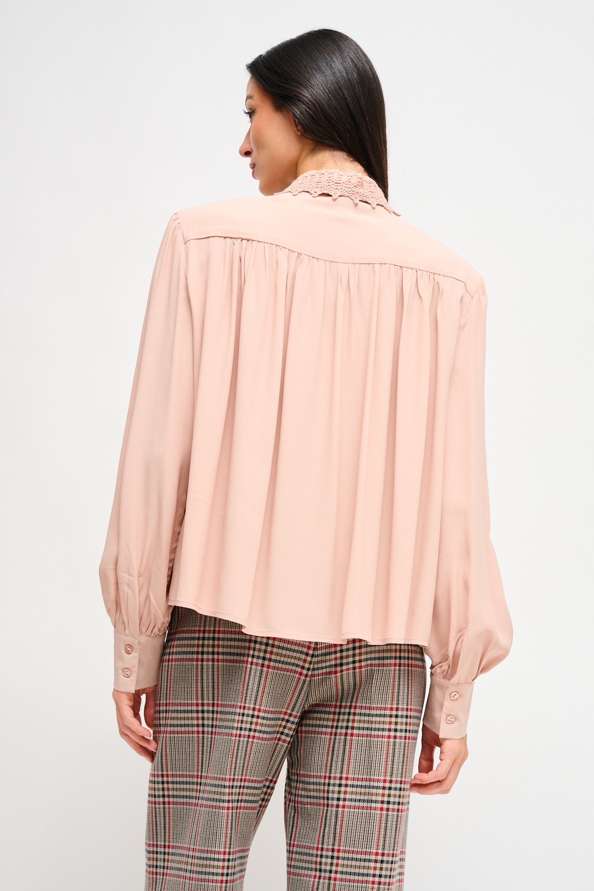 Maryley - Camicia in viscosa con colletto in pizzo e spalline