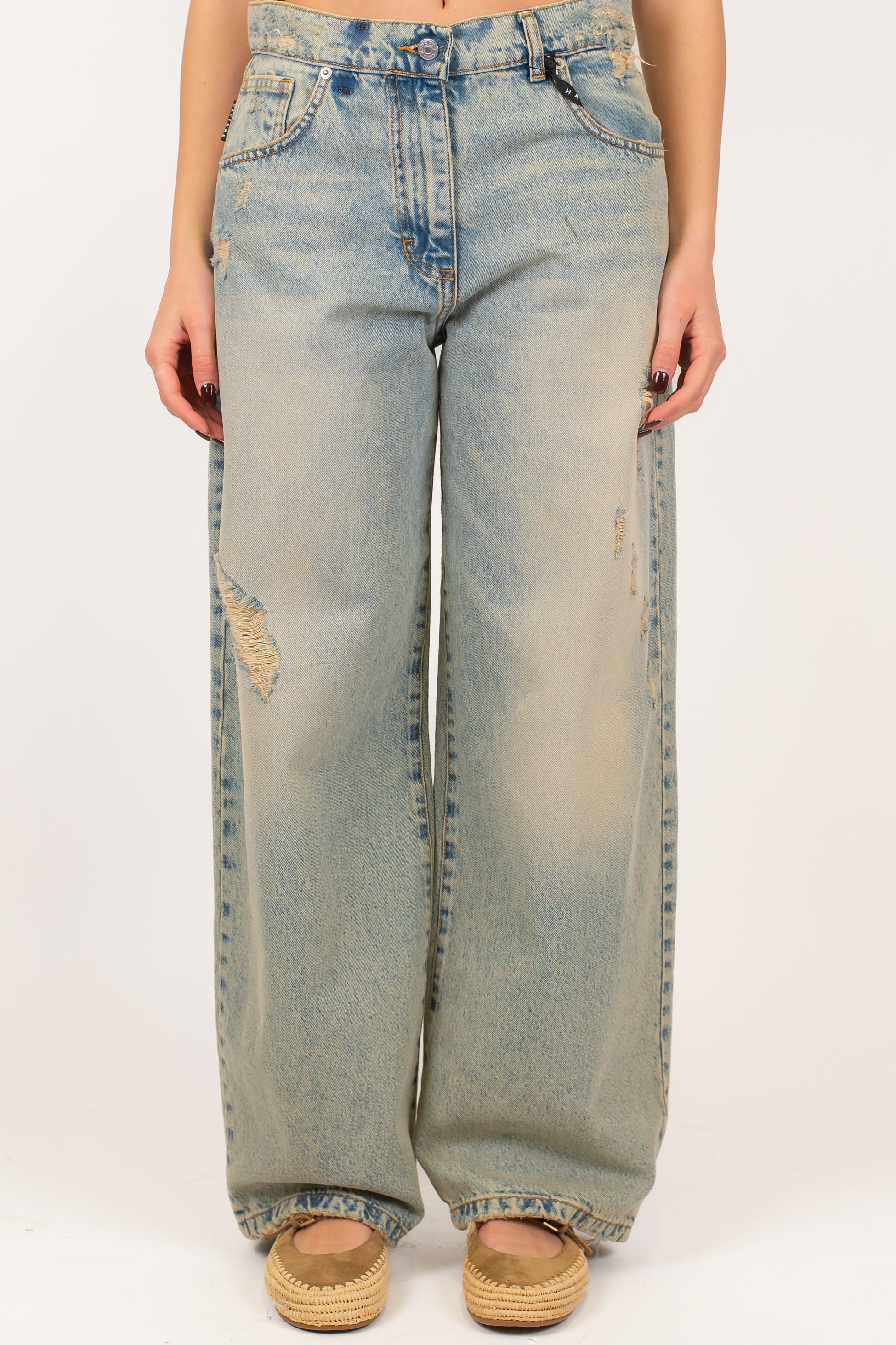 Haveone - Jeans palazzo modello BELLA lavaggio sabbiato con rotture