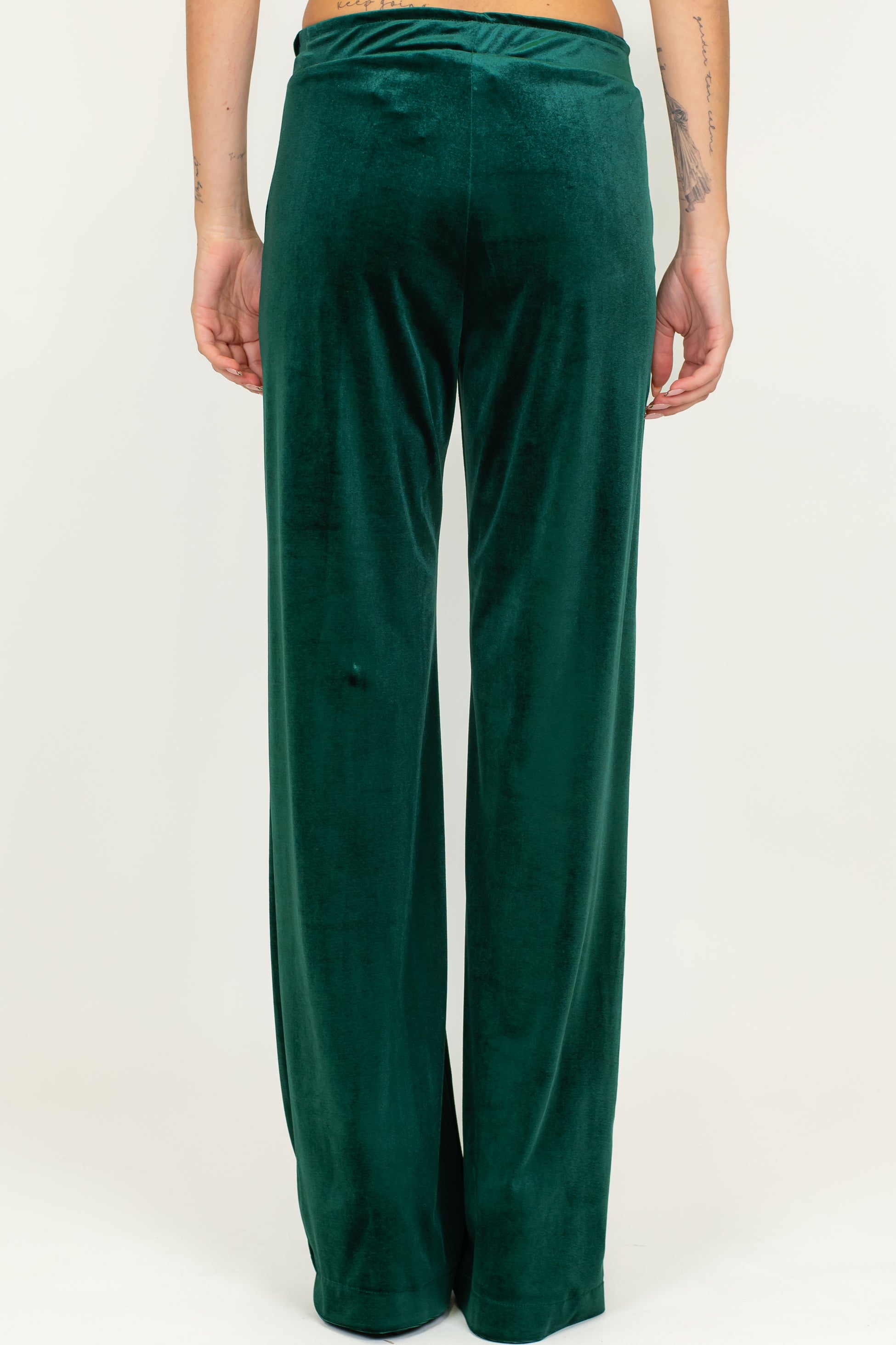 Maryley - Tailleur giacca con collo sciallato e pantalone palazzo in velluto con elastico in vita