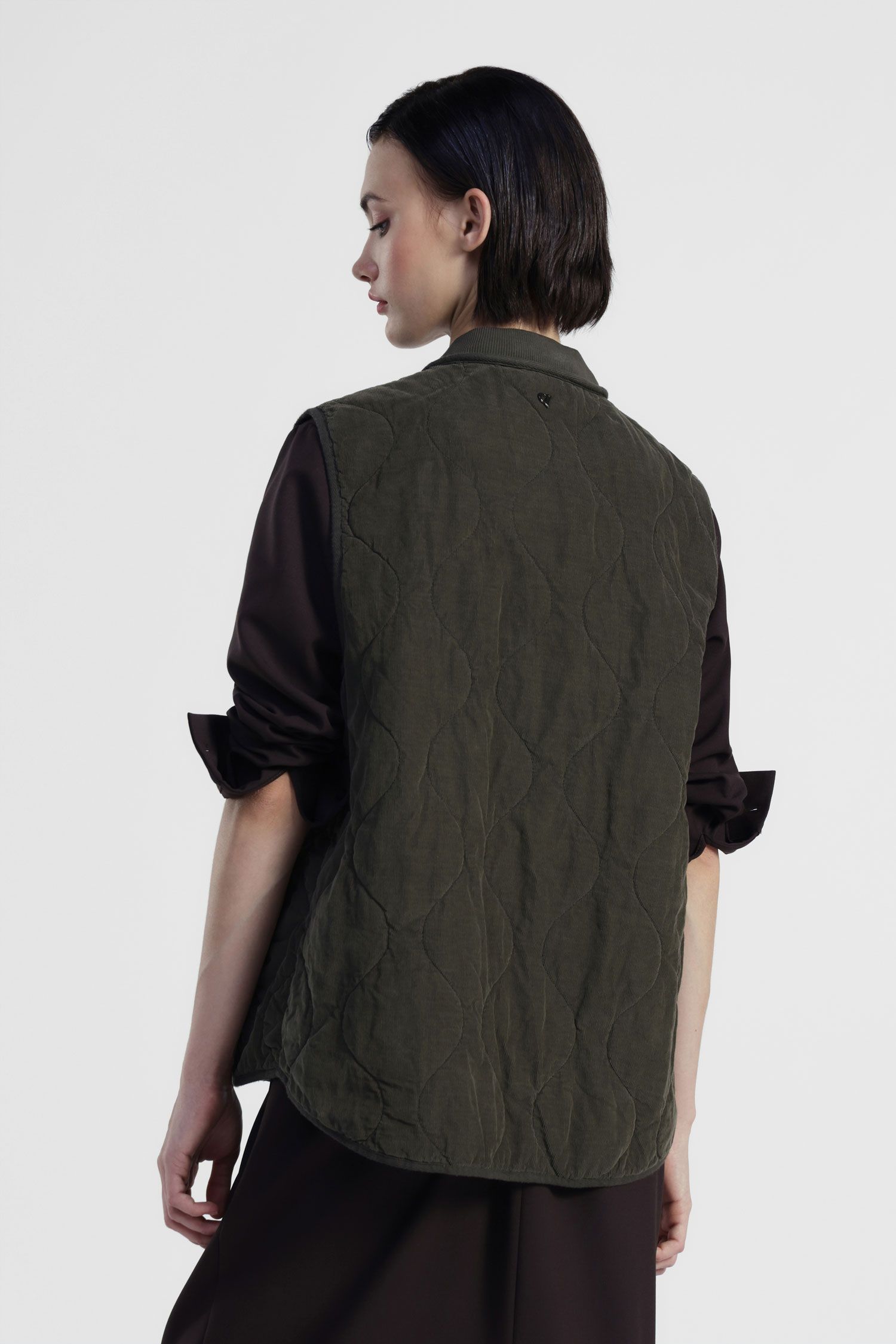 Dixie - Gilet trapuntato in velluto a costine con chiusura zip