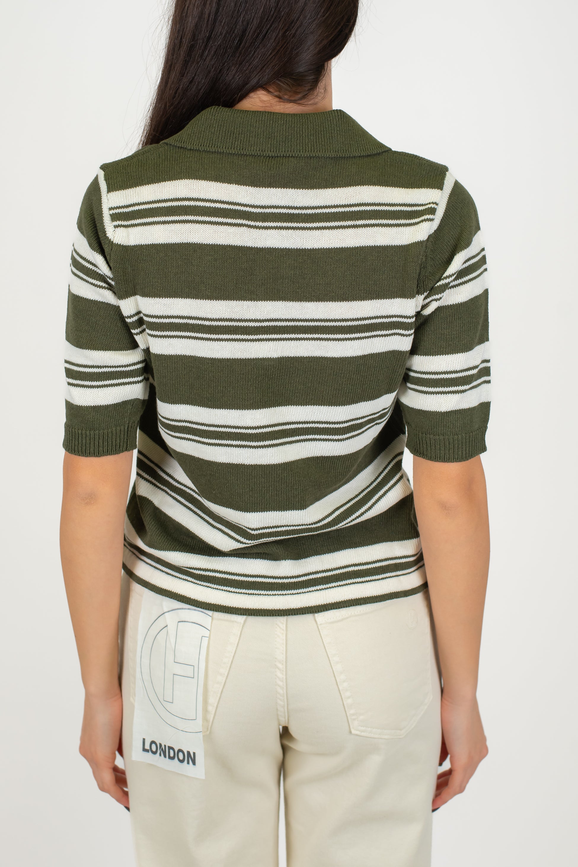 Maryley - Polo in maglia fantasia a righe con scollo a V