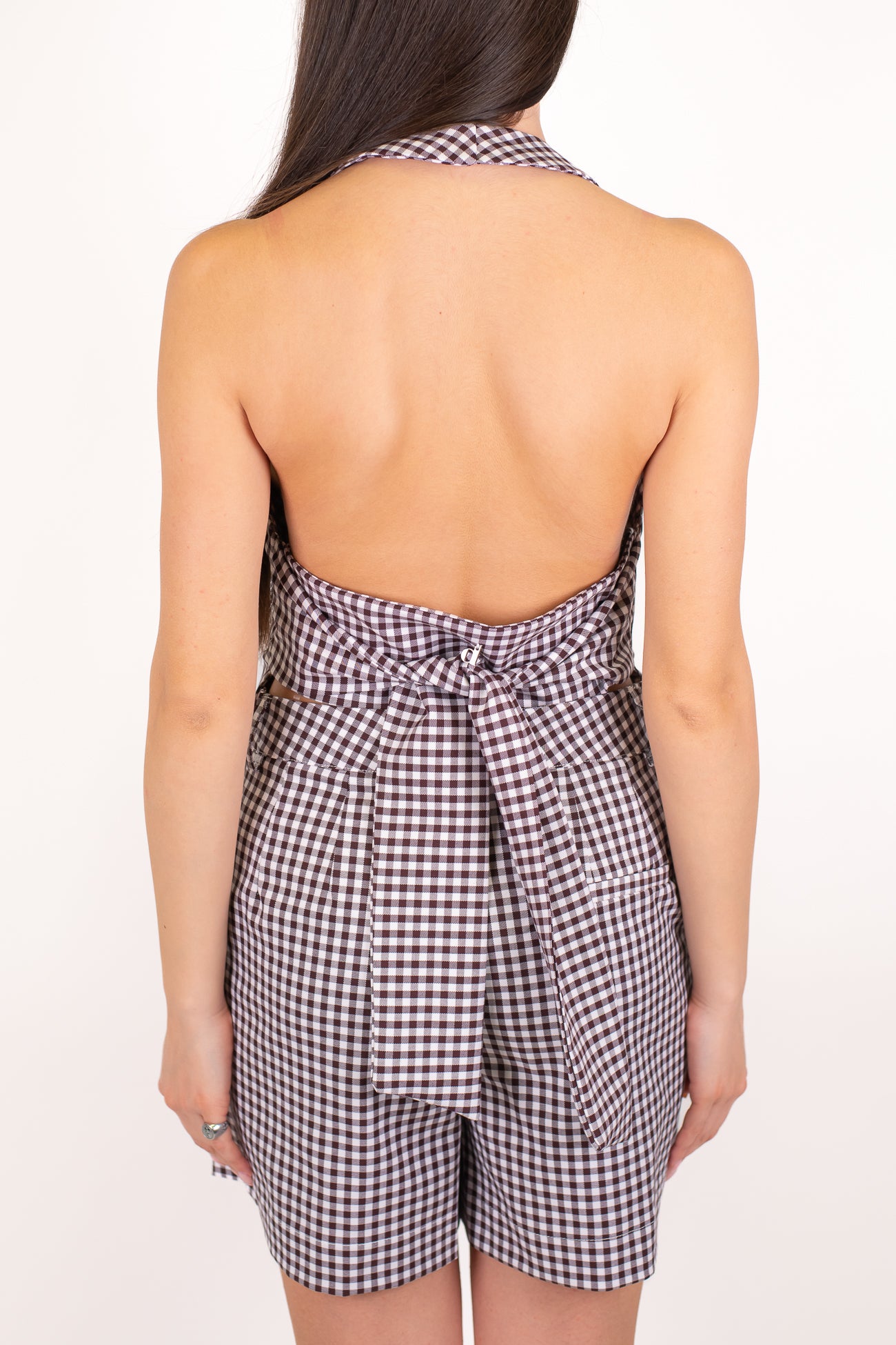 Dixie - Top scollato dietro fantasia vichy