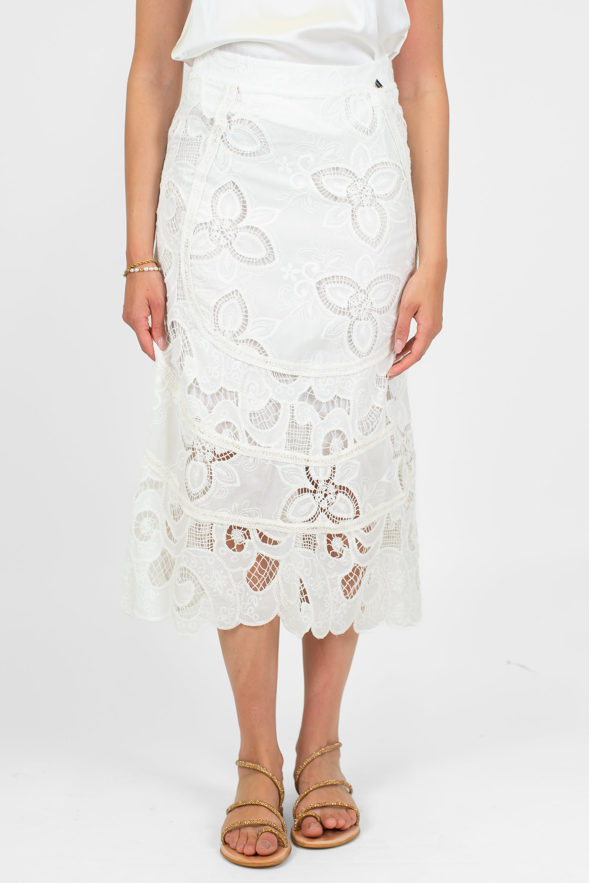 Dixie - Gonna con ricami in pizzo sangallo