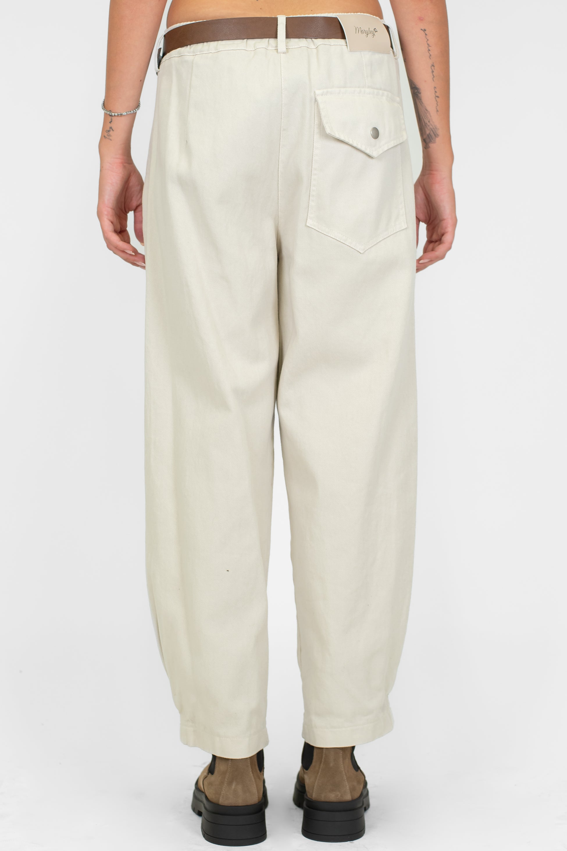 Maryley - Pantalone balloon in denim colorato con elastco in vita