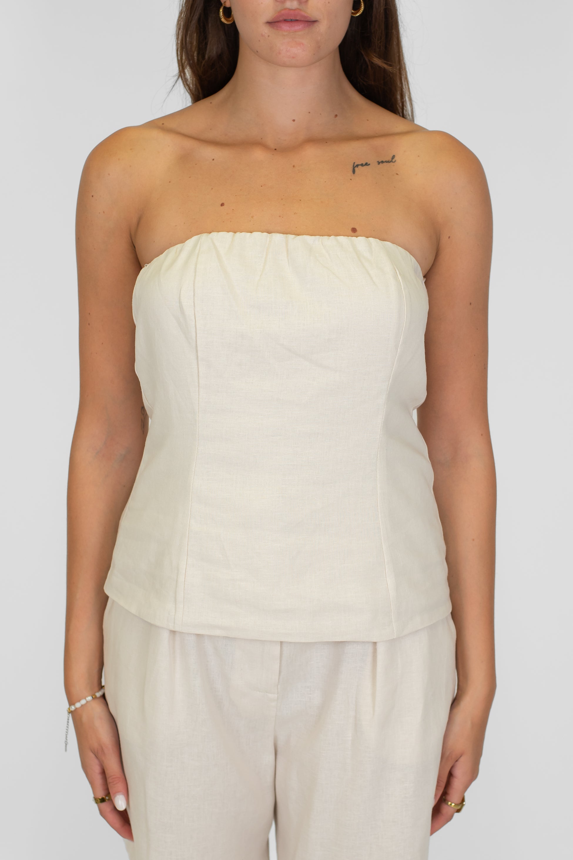 Tensione in - Top a fascia in lino/viscosa con elastico dietro