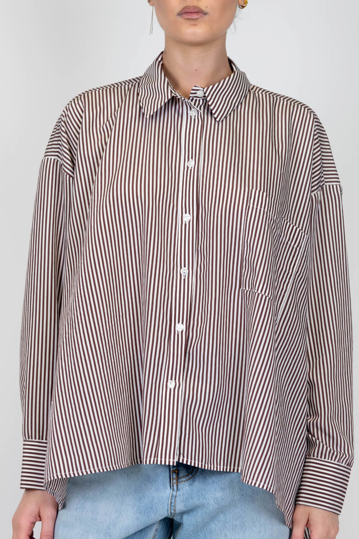 Motel - Camicia over fantasia a righe con tascone e asimmetria fronte-retro