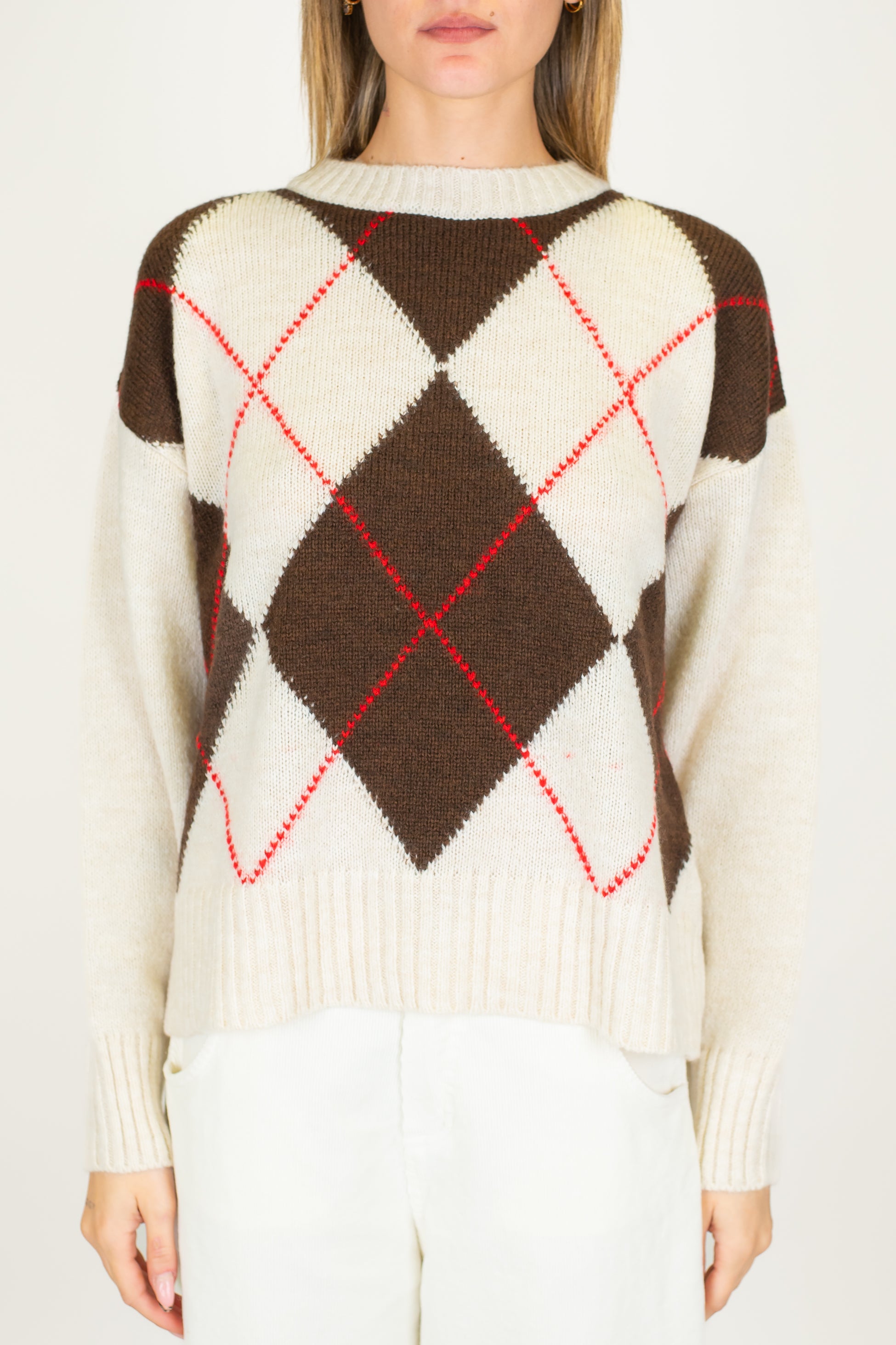 Tensione in - Maglia fantasia rombi a contrasto in misto lana