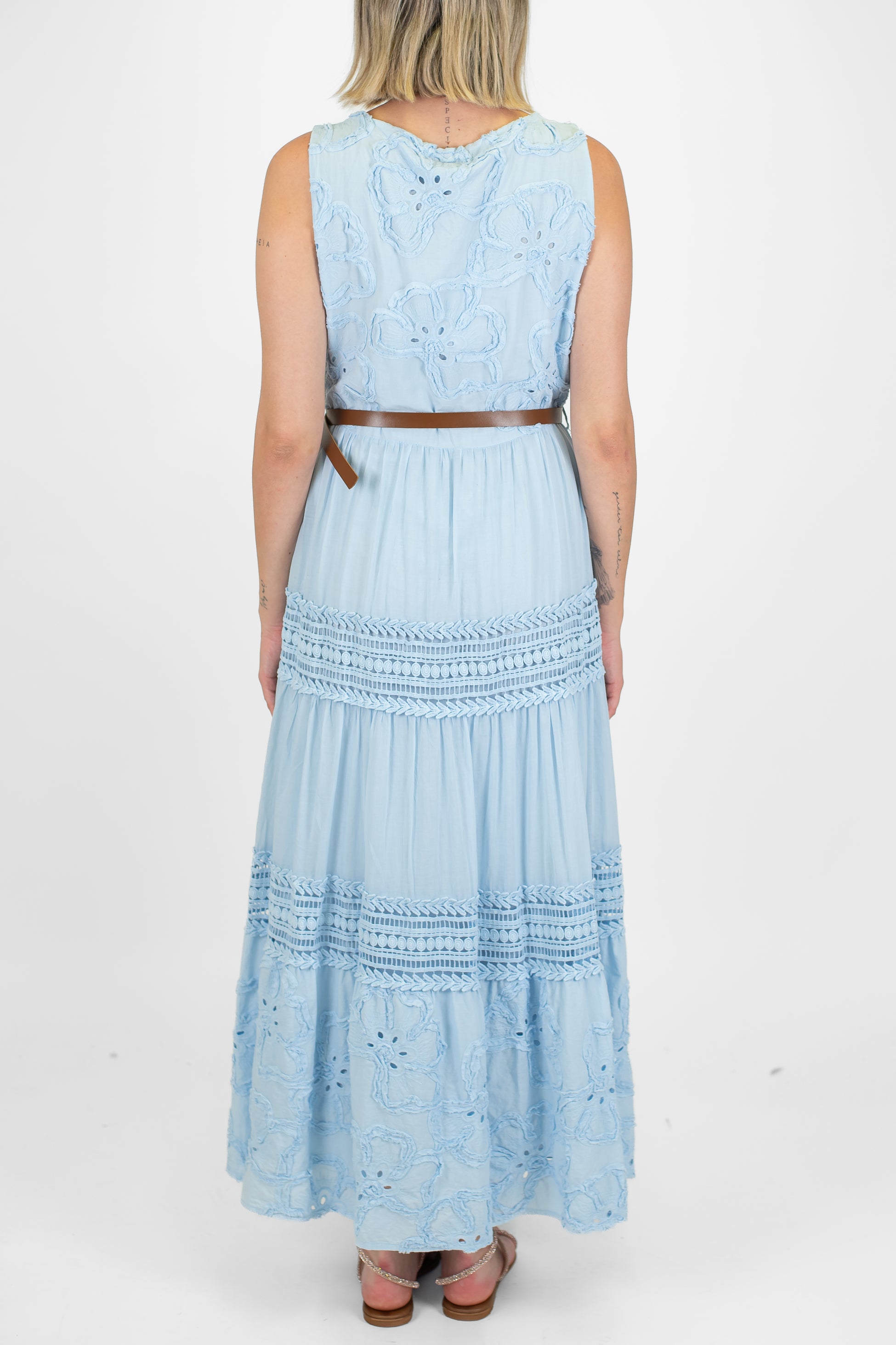 Motel - Abito lungo giromaniche con ricami in pizzo sangallo