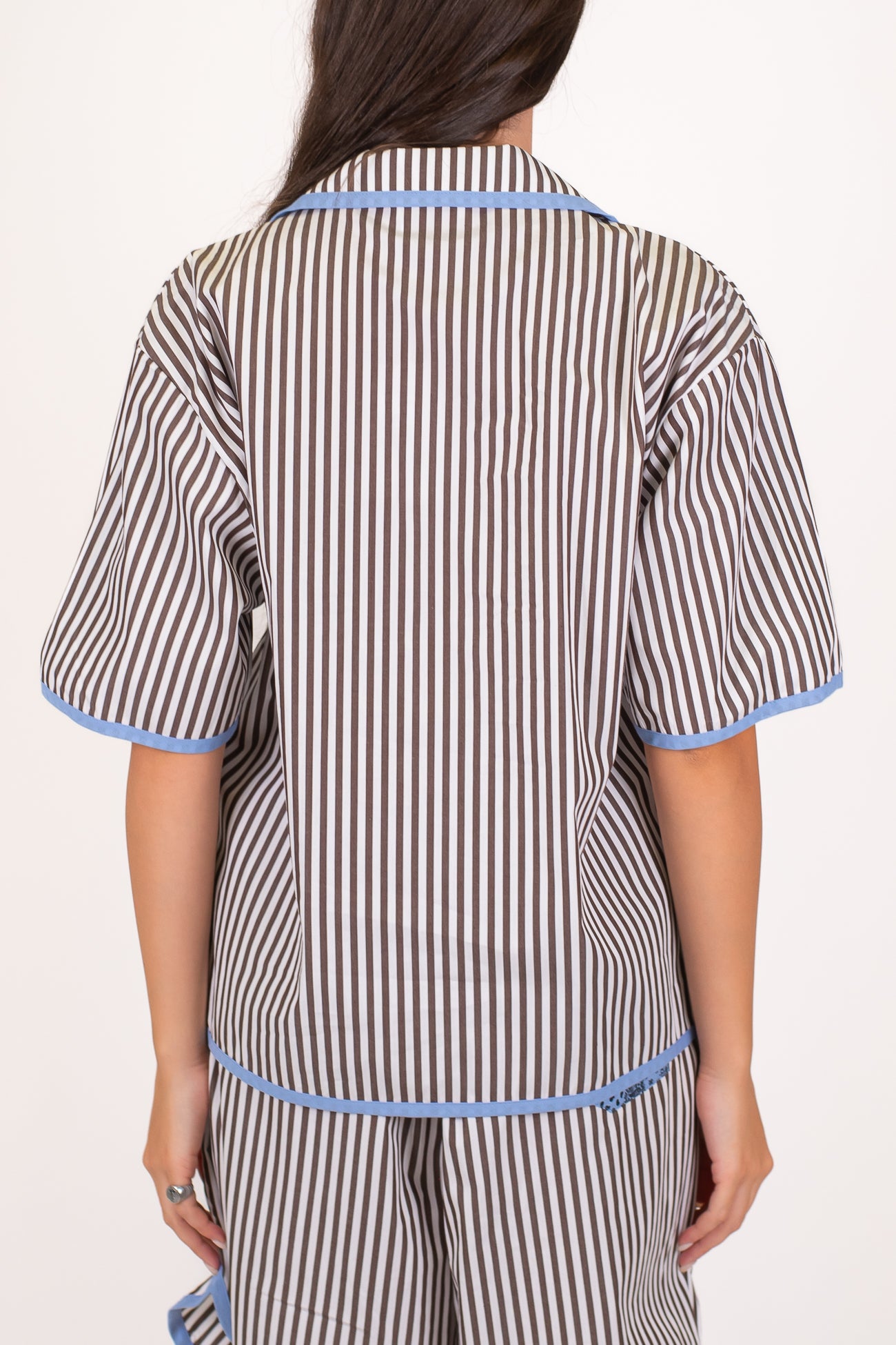 Motel - Camicia mezzamanica a righe con profilo e taschino a contrasto