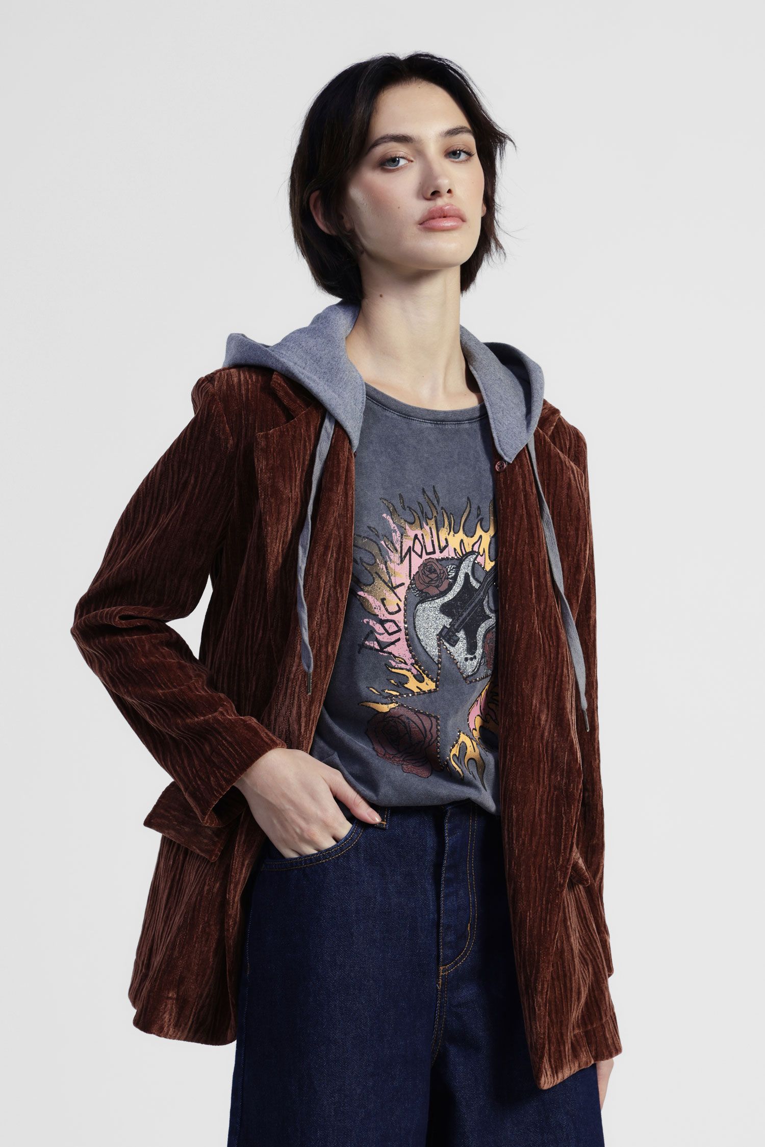 Dixie - Giacca monopetto con cappuccio a contrasto