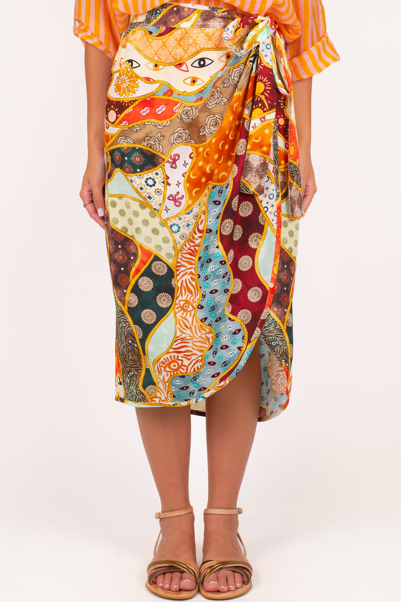Dixie - Gonna pareo in viscosa leggera fantasia multicolor