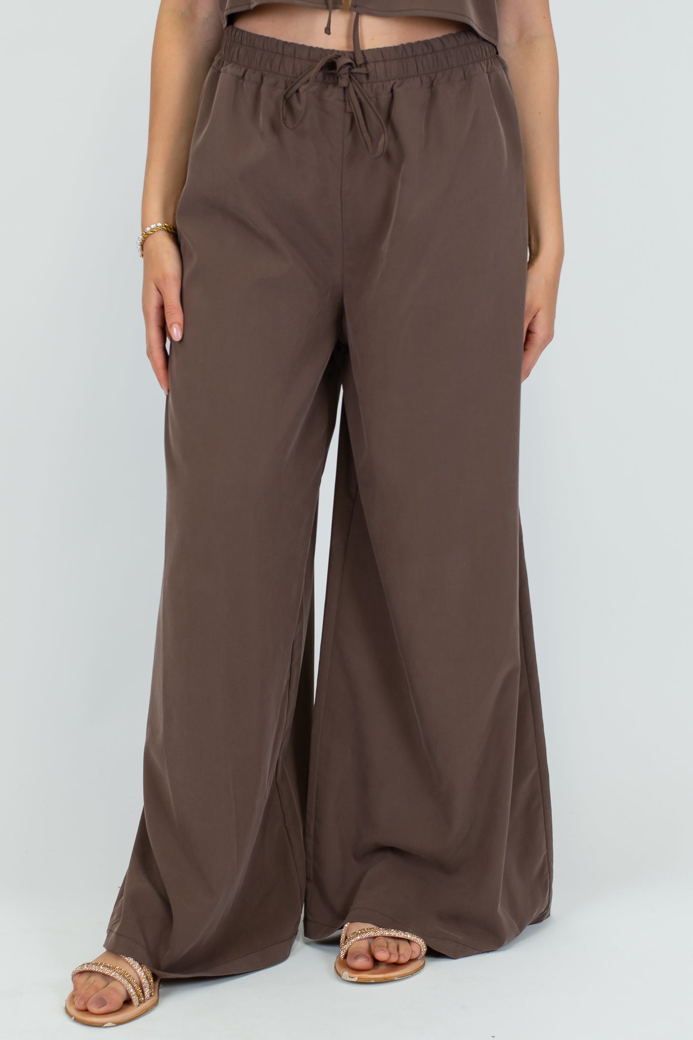 Haveone - Coordinato Gilet con lacci e pantalone palazzo in cupro