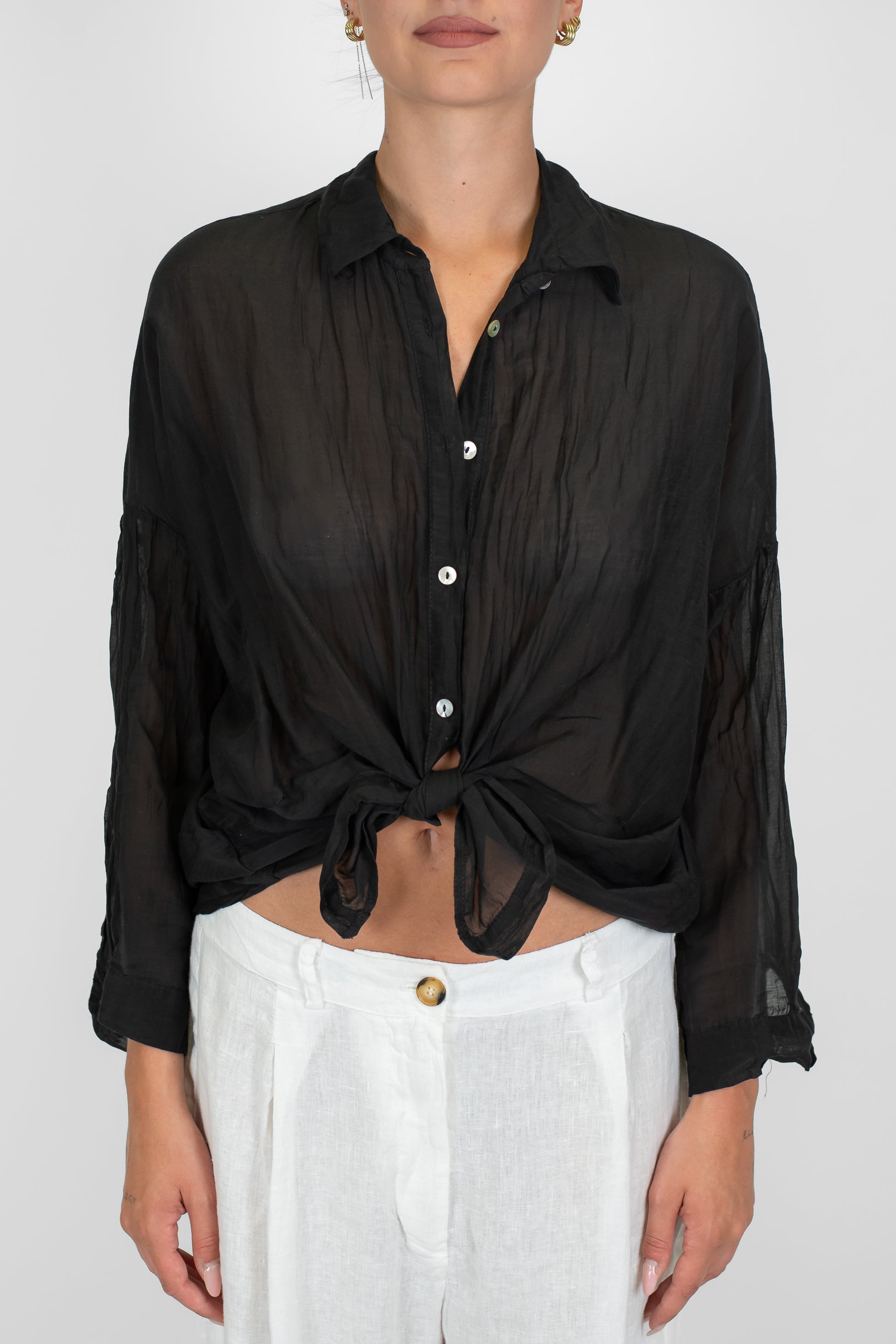 Motel - Camicia tinta unita in misto seta