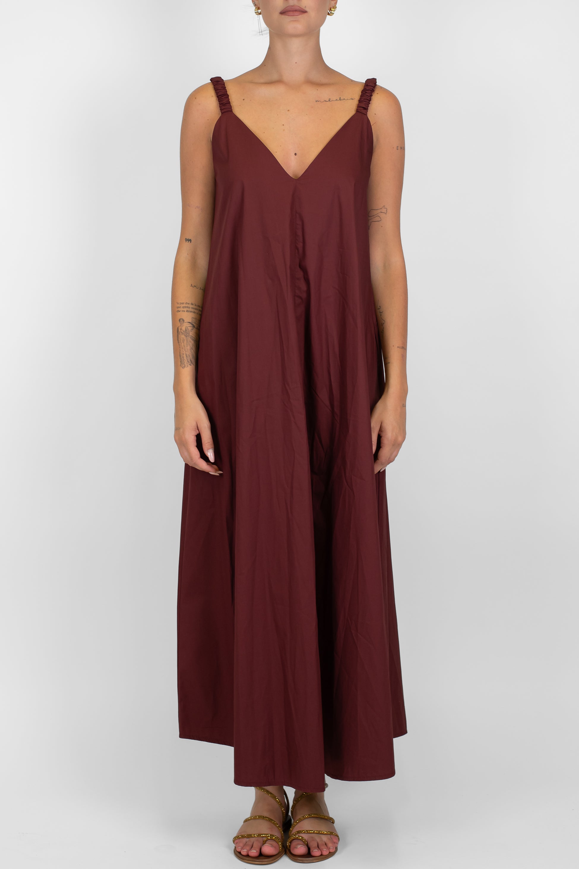 Motel - Abito lungo in cotone con spallina arricciata