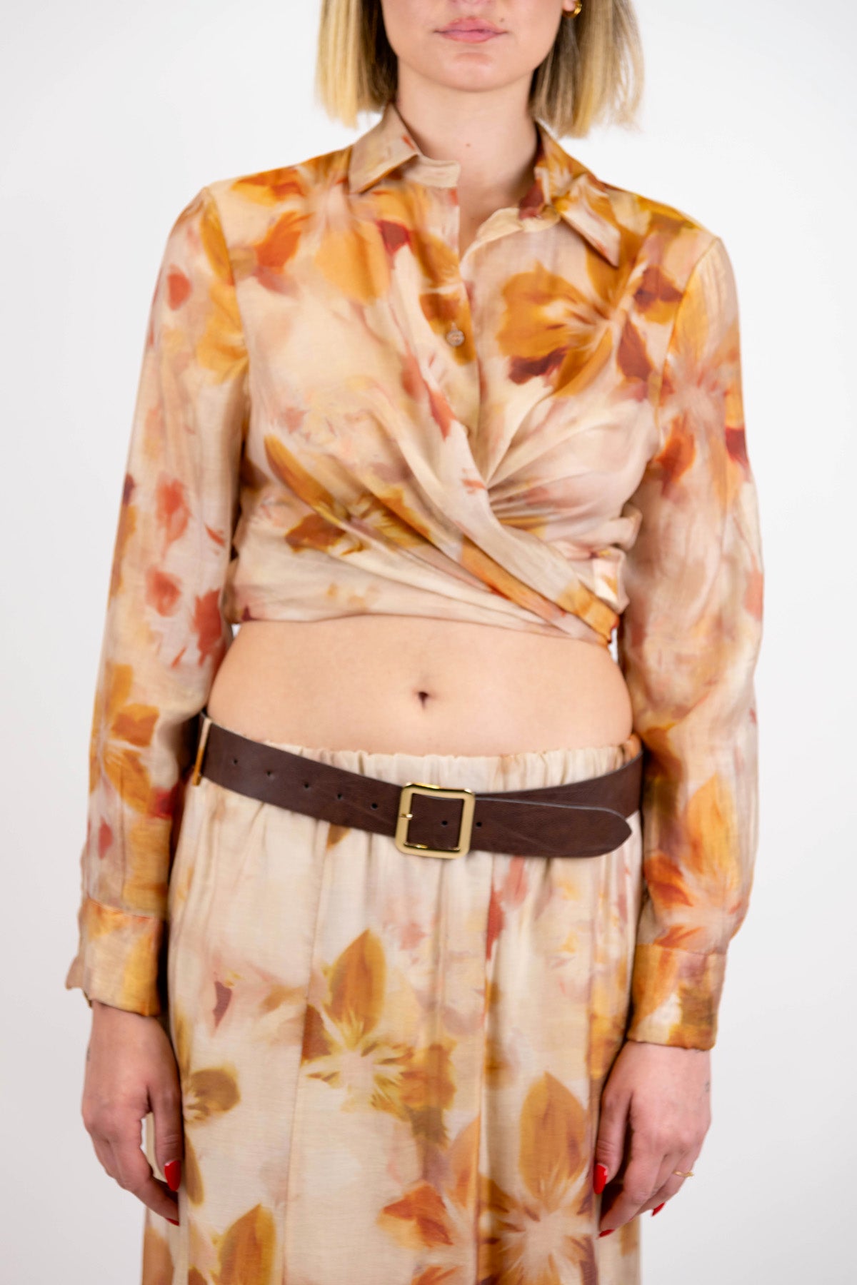 Haveone - Camicia fantasia floreale sfumata in lyocell con fiocco sul retro