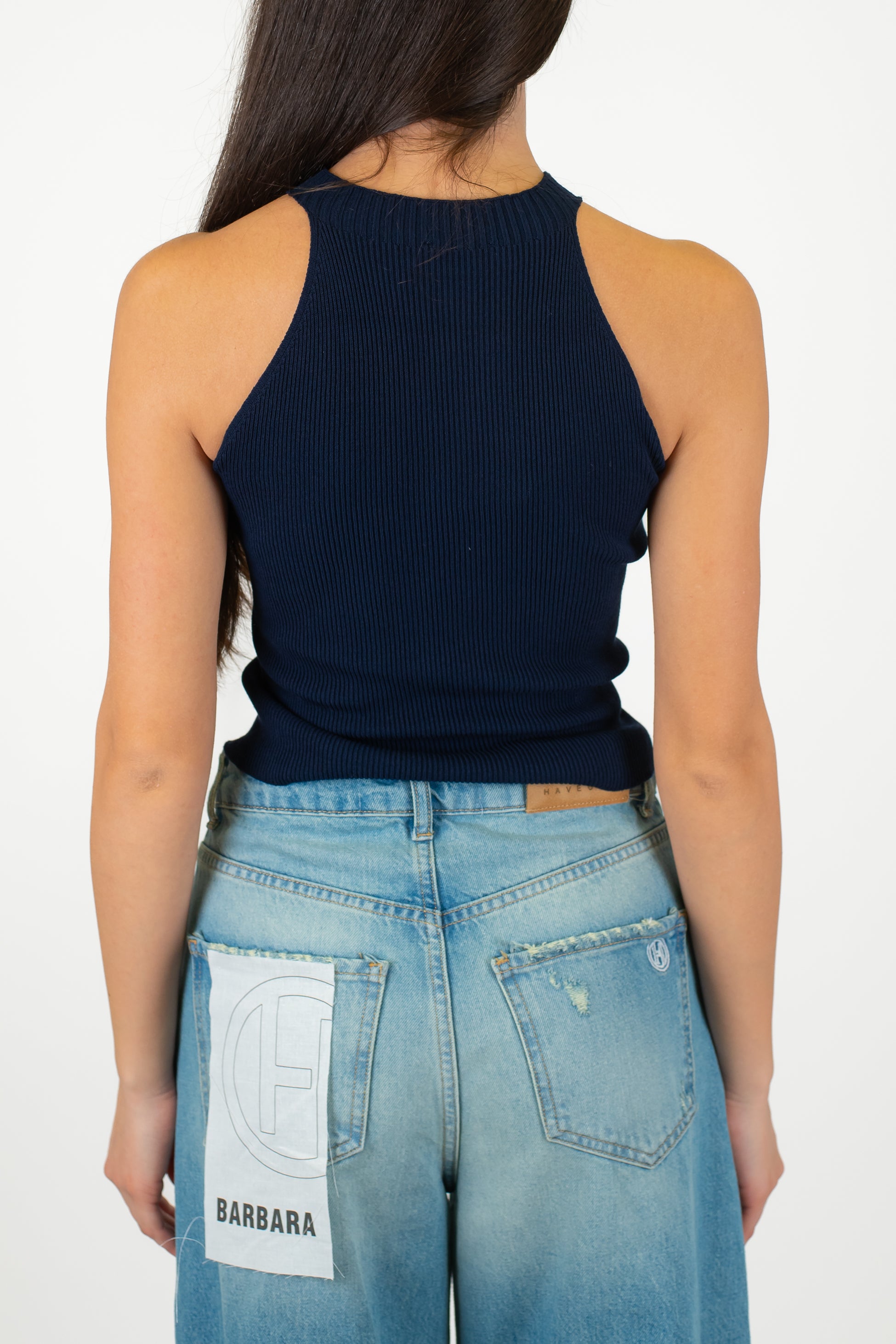 Kontatto - Top in maglia a costine scollo americano