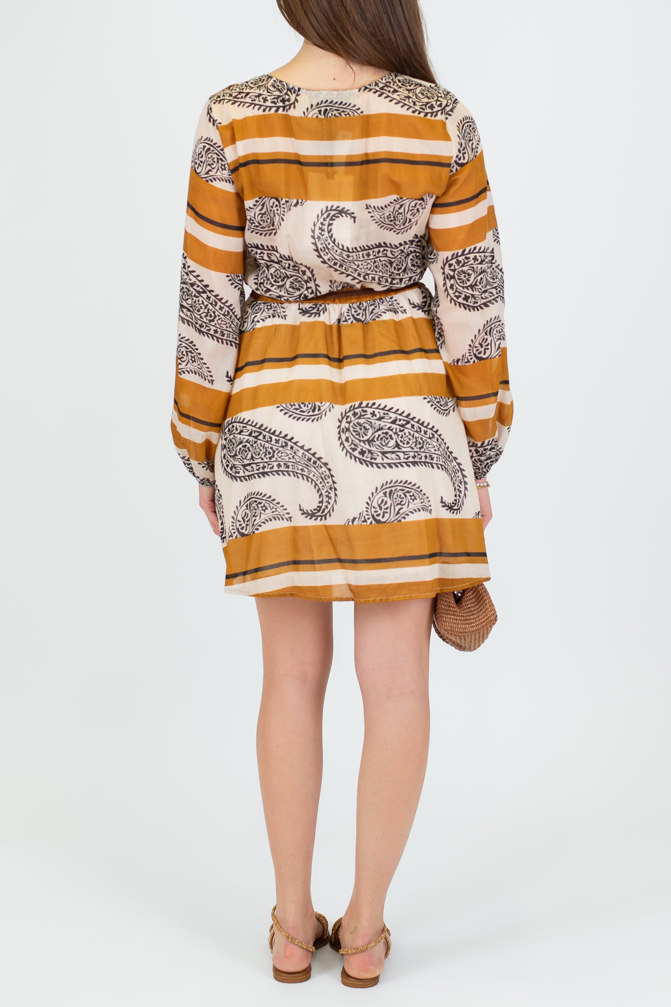 Haveone - Abito corto in misto seta fantasia