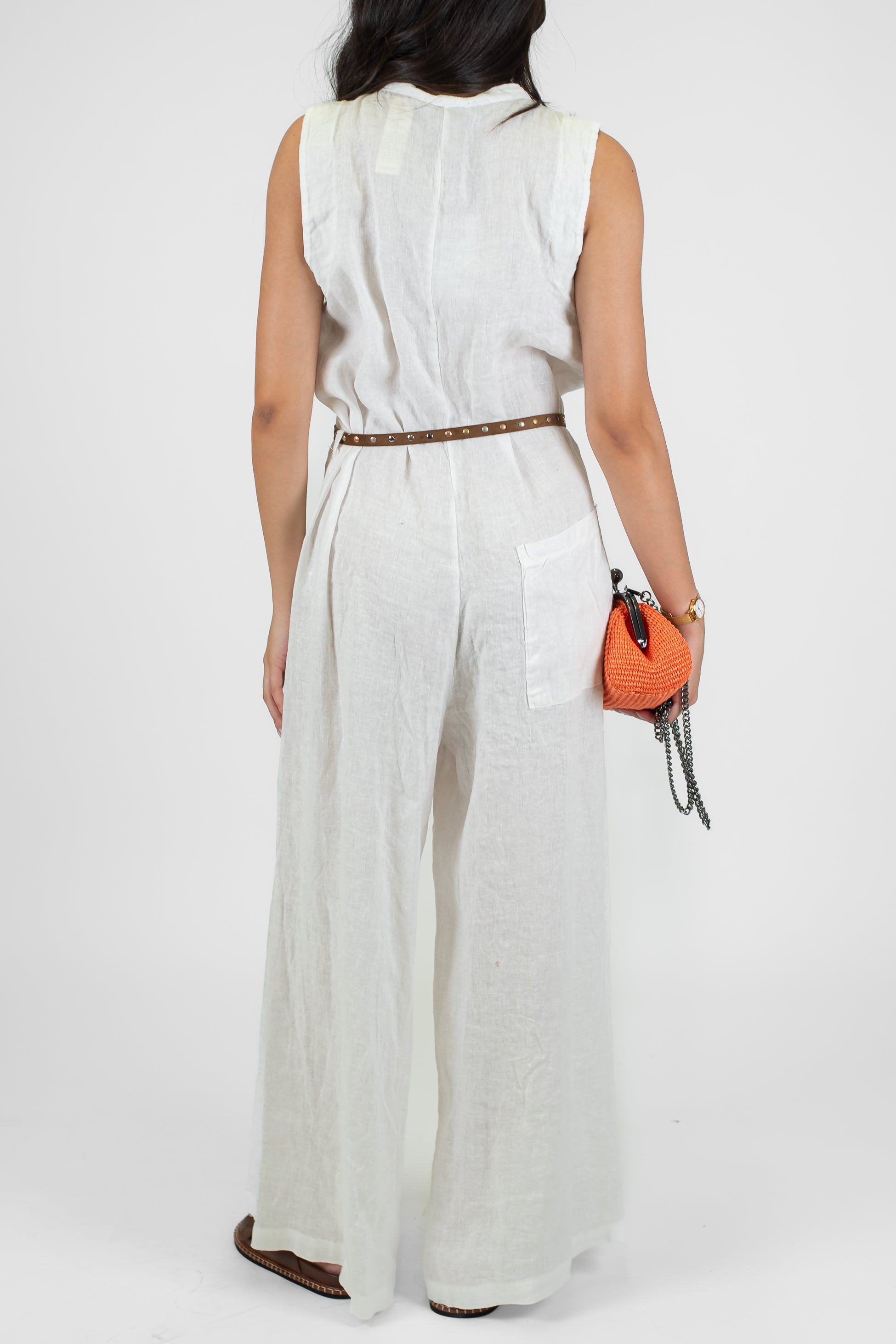 Motel - Tuta in puro lino con pantalone palazzo e tasconi frontali