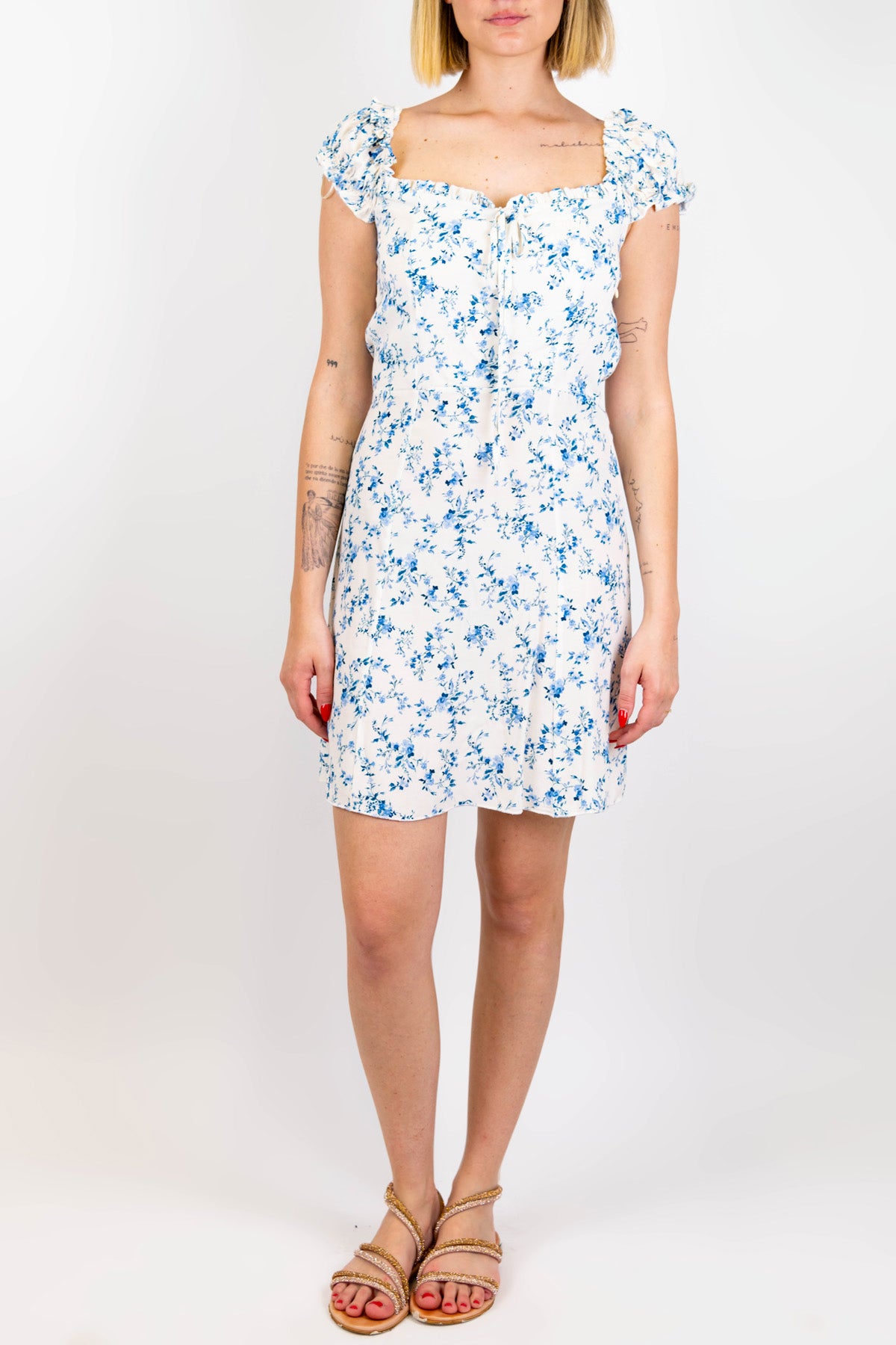 Tensione in - Abito corto scollo quadro fantasia provenzale in viscosa