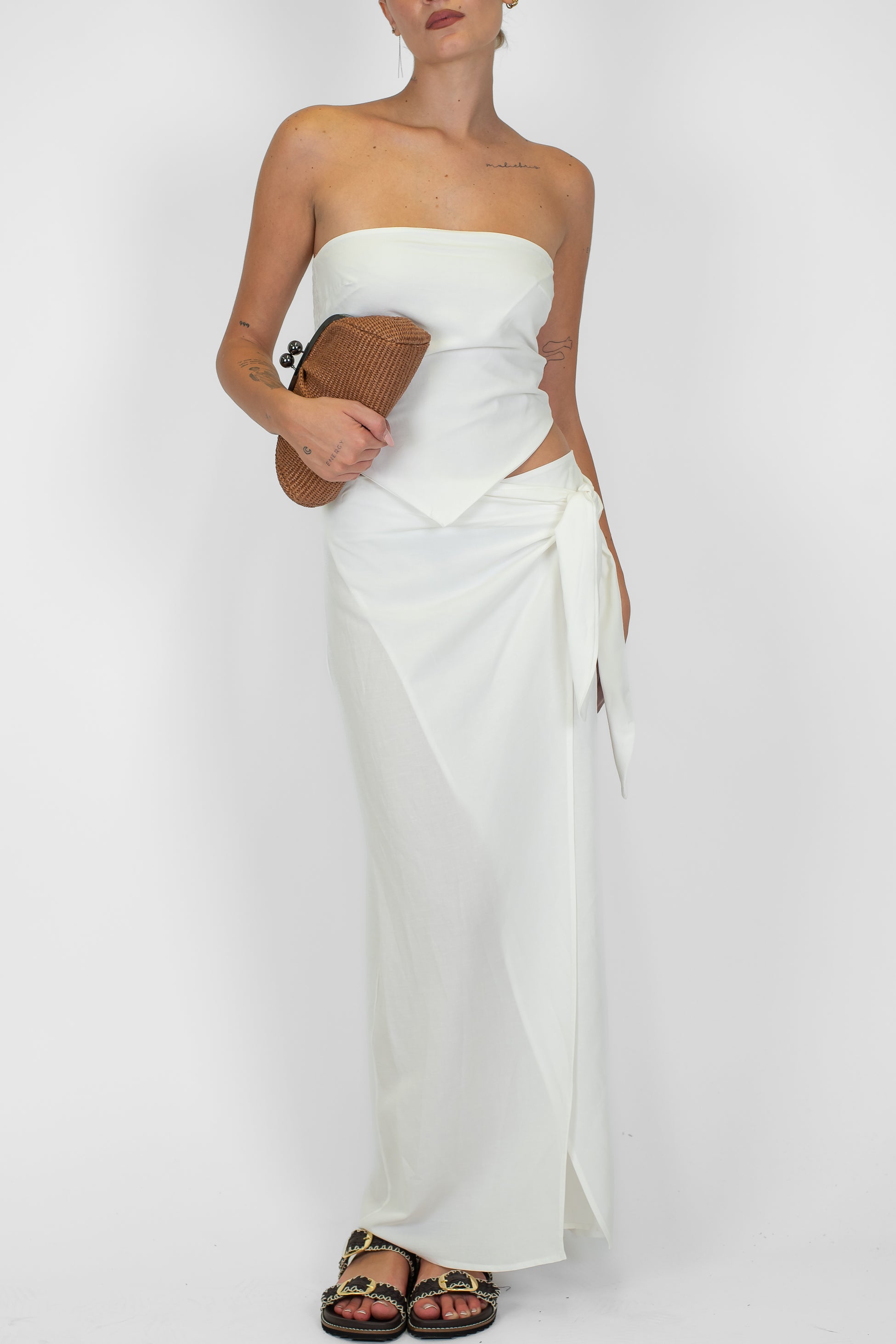 Tensione in - Top foulard in misto lino/viscosa con elastico dietro