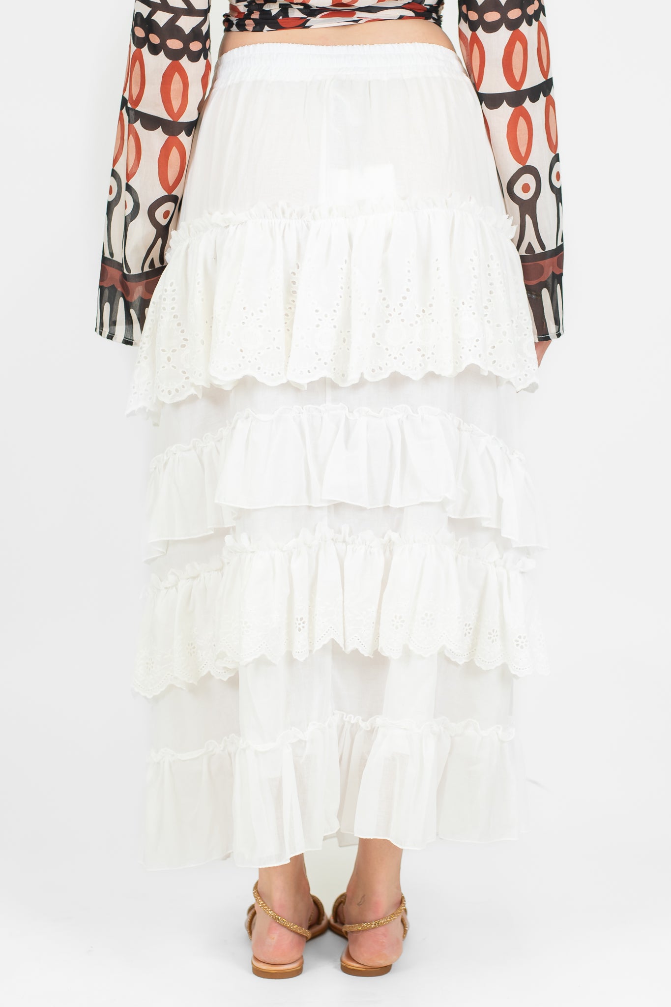 Tensione in - Gonna in mussola di cotone con elastico in vita e balze