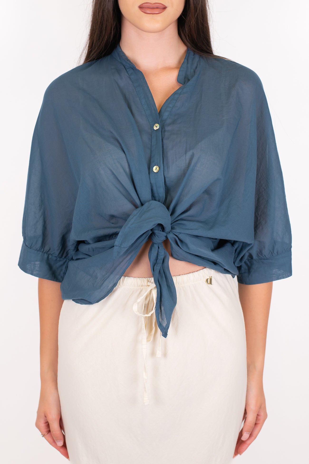 Dixie - Camicia collo alla coreana in mussola di cotone