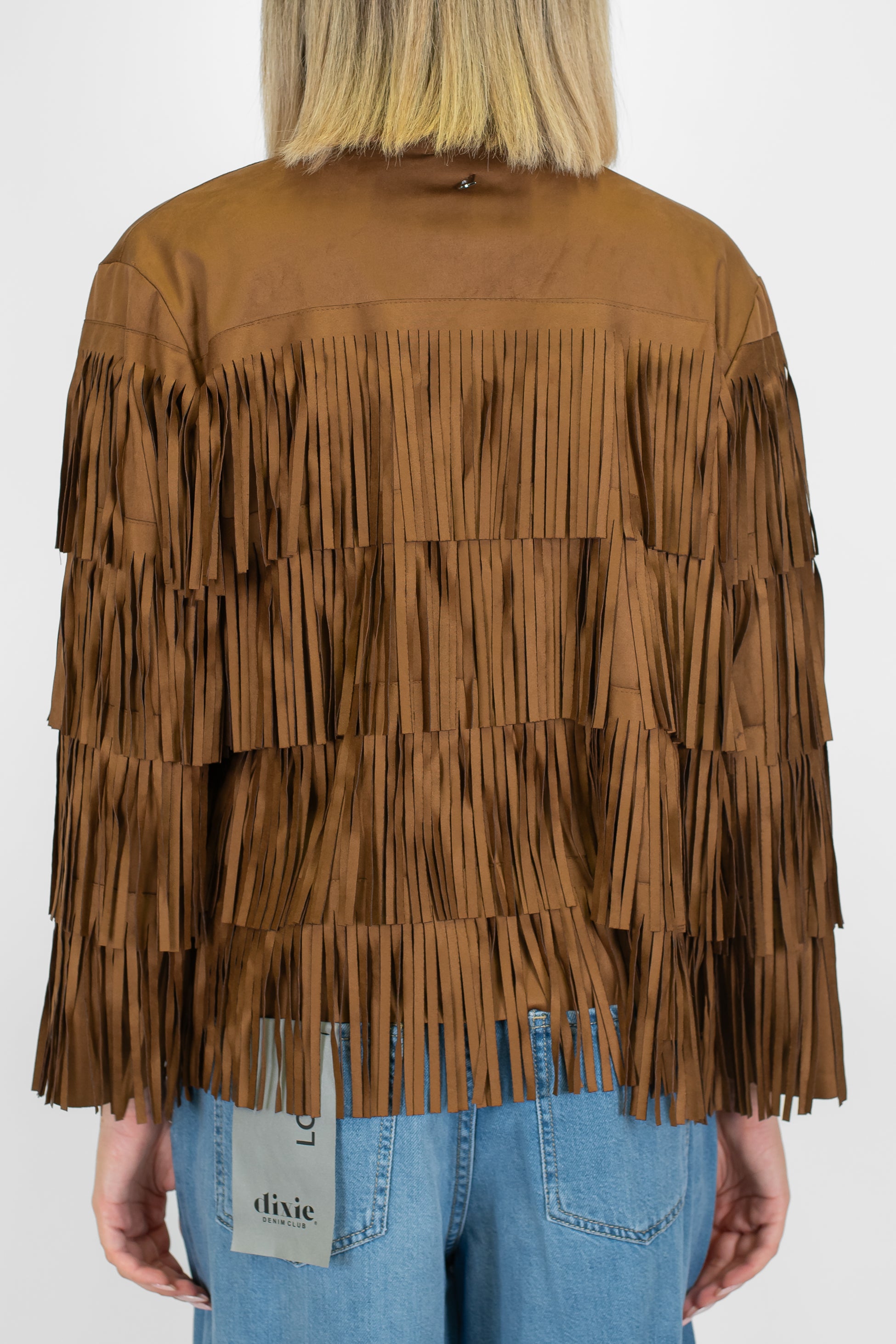 Dixie - Giacca in dainetto priva di bottoni con frange