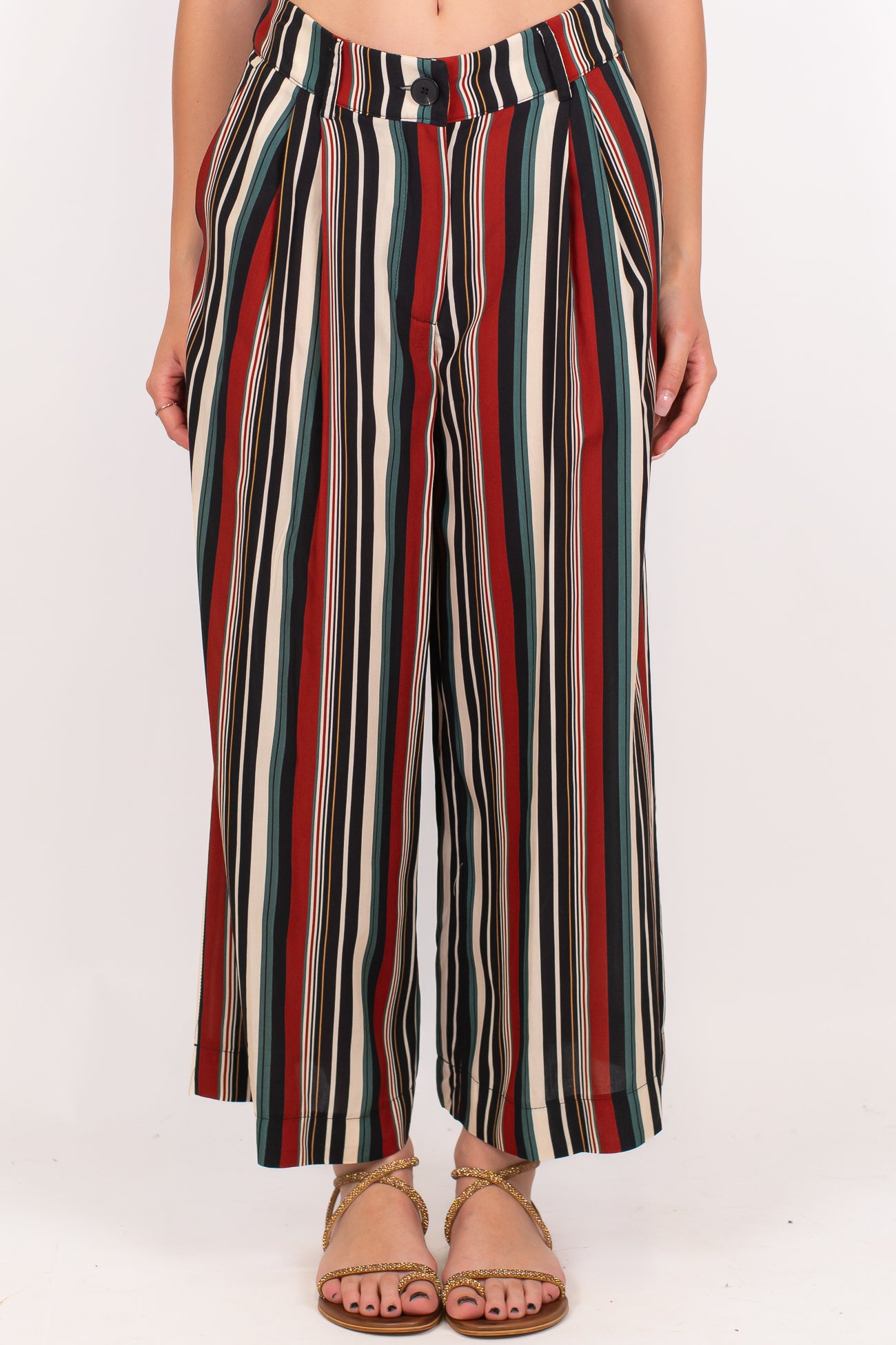 Haveone - Pantalone palazzo crop fantasia a righe in viscosa