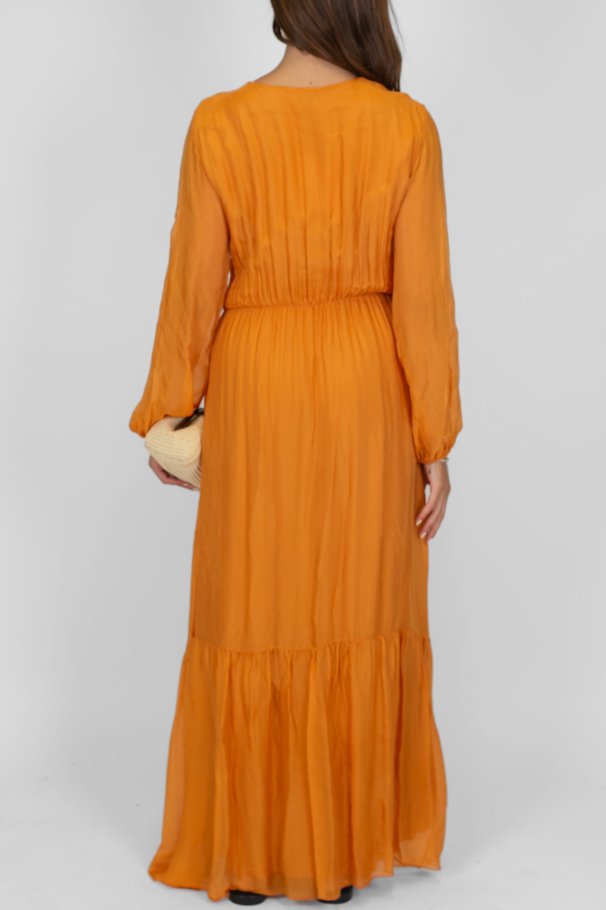 Dixie - Abito corto scollo a V in misto seta con balze